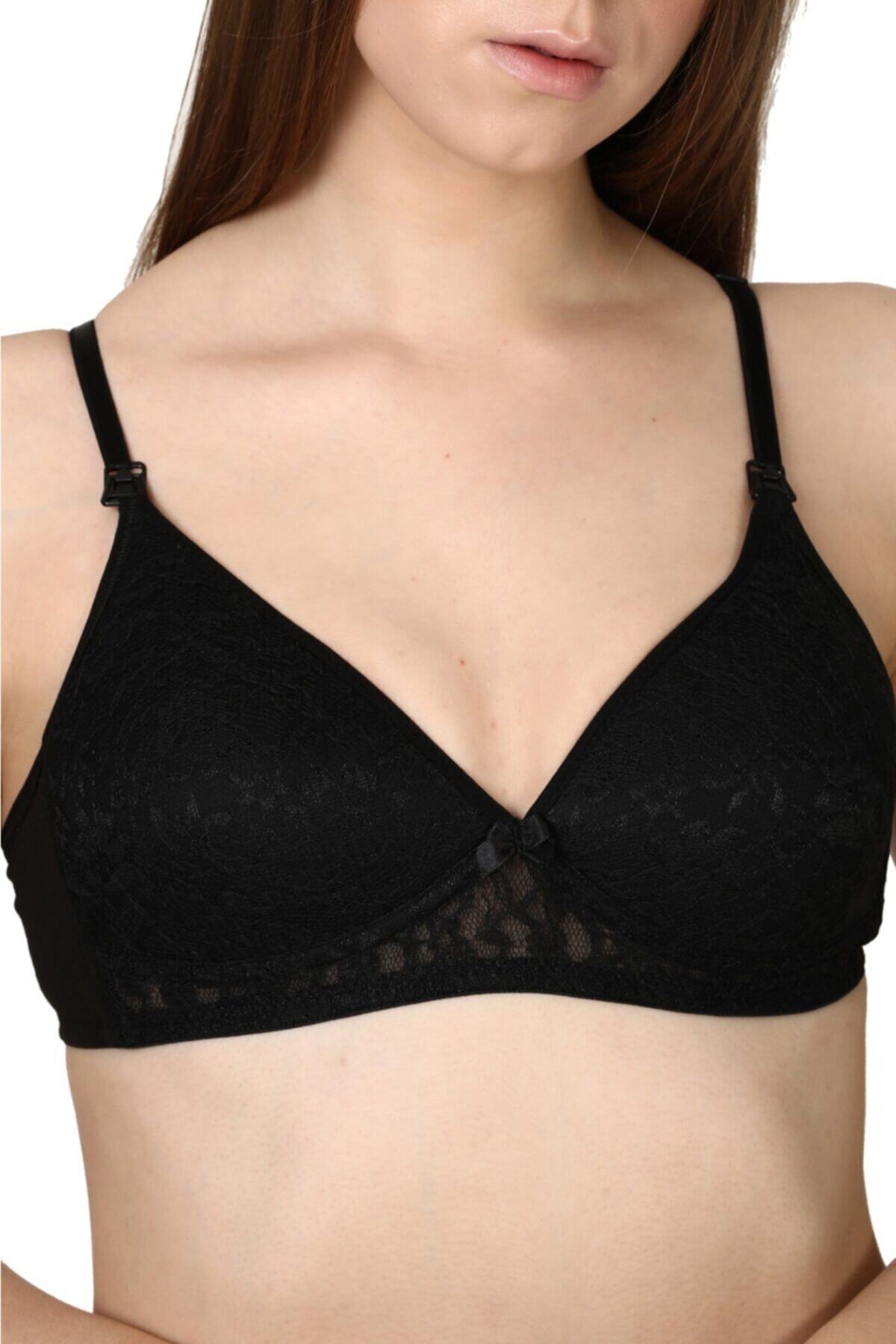 Babydola Pamuklu Dantelli Kaplı Açılabilen Emzirme Sütyeni Siyah