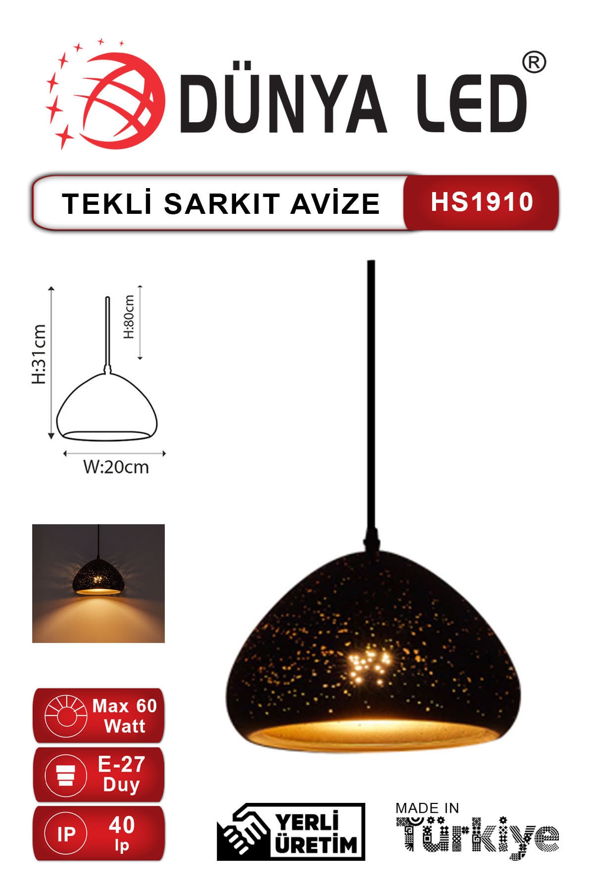 DÜNYA LED Hs.1910 Dekoratif Lazer Kesim Sarkıt Avize Salon Cafe Hol Ofis Aydınlatması