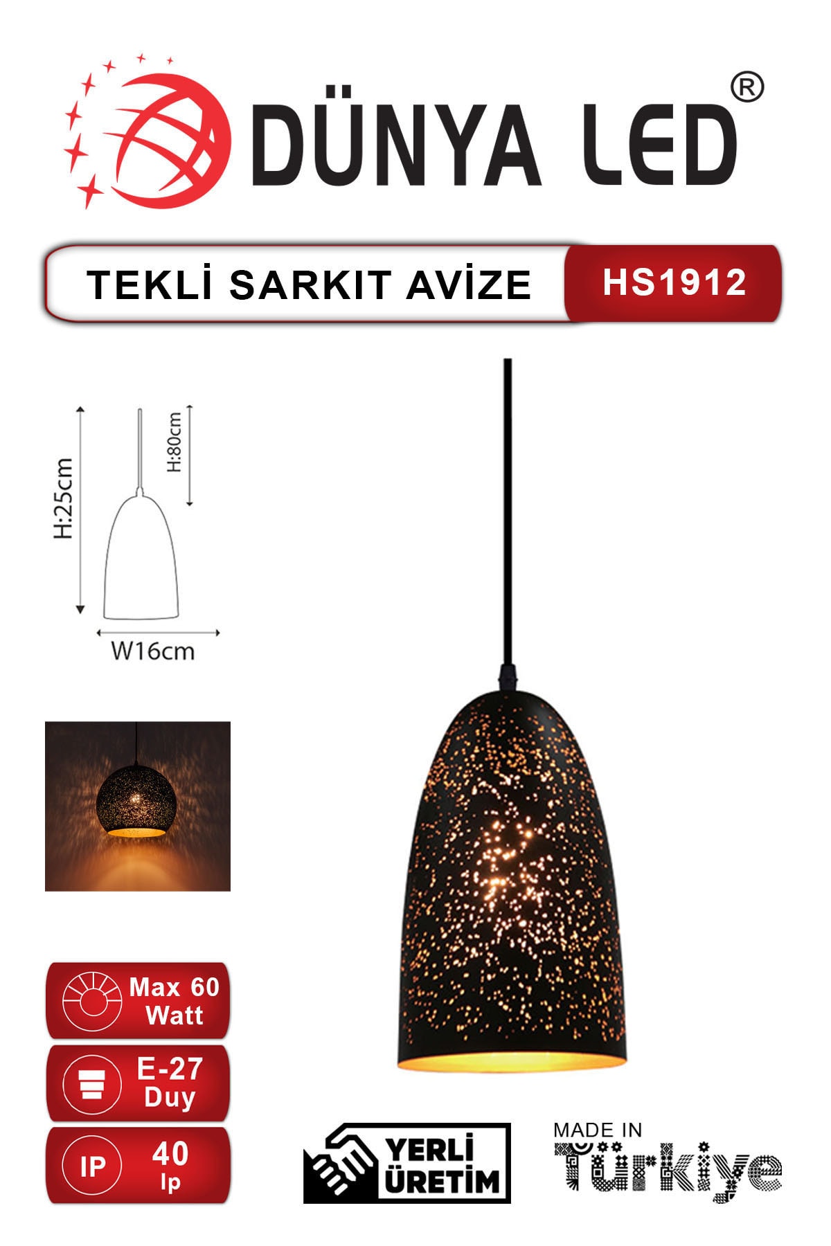 DÜNYA LED Hs.1912 Dekoratif Lazer Kesim Sarkıt Avize Salon Cafe Hol Ofis Aydınlatması