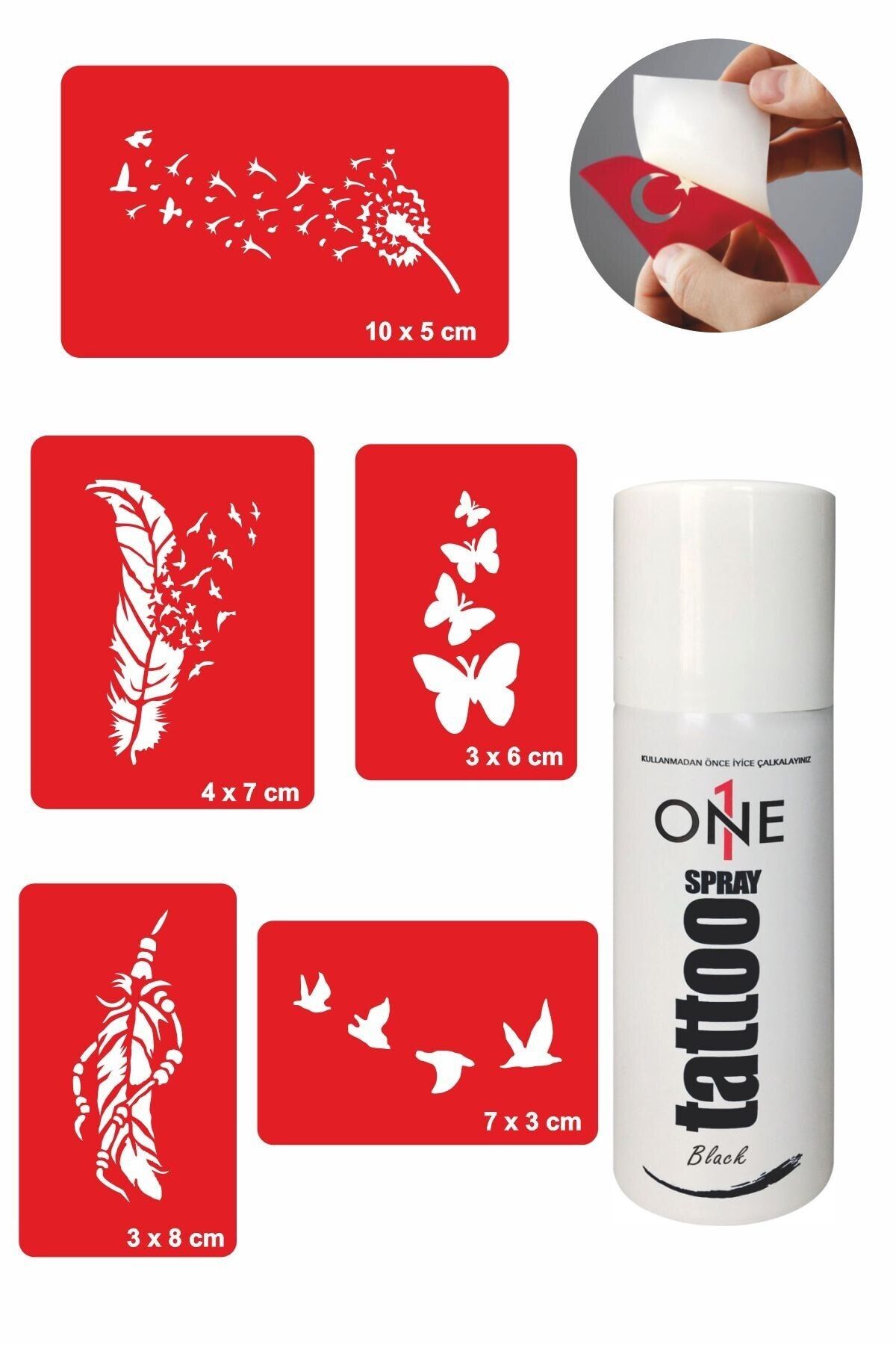 ONE SPRAY TATTOO Göçmen Kuşlar Tattoo Geçici Dövme Seti Siyah Sprey Ve 5 Desen