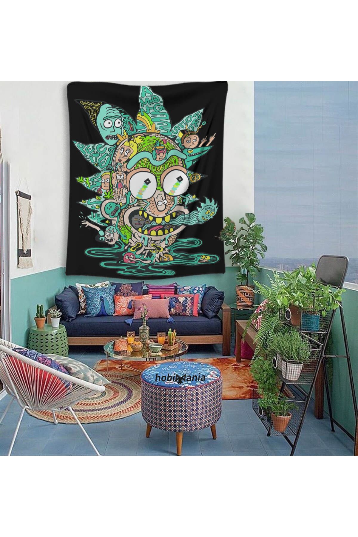Hobimania Duvar Örtüsü Tapestry Rick And Morty Psychedelic 150x100 Cm Duvar Dekorasyon Moda
