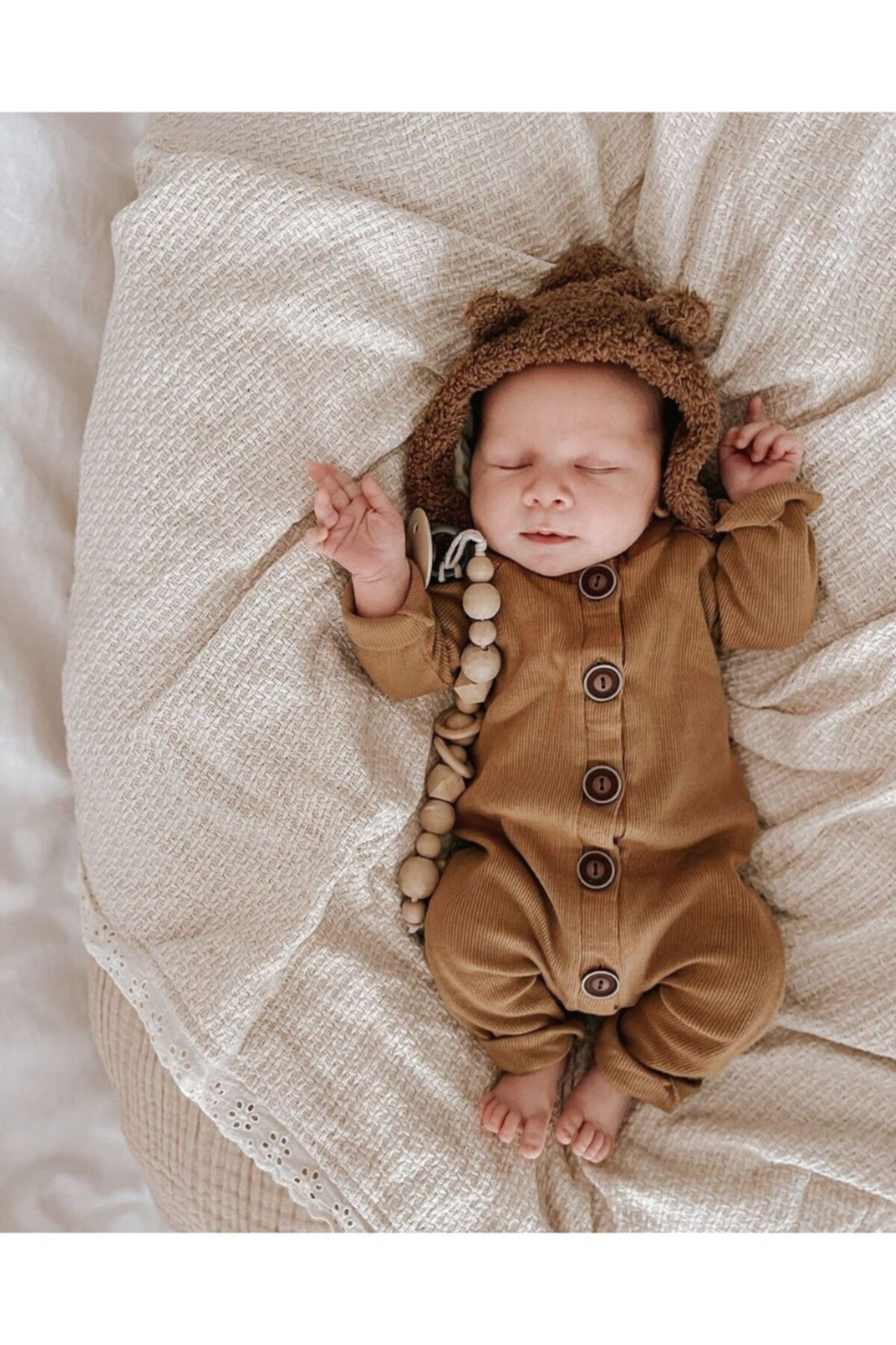 LAL Babyrompers Karamel 5 Düğmeli Kız Erkek Bebek Tulum