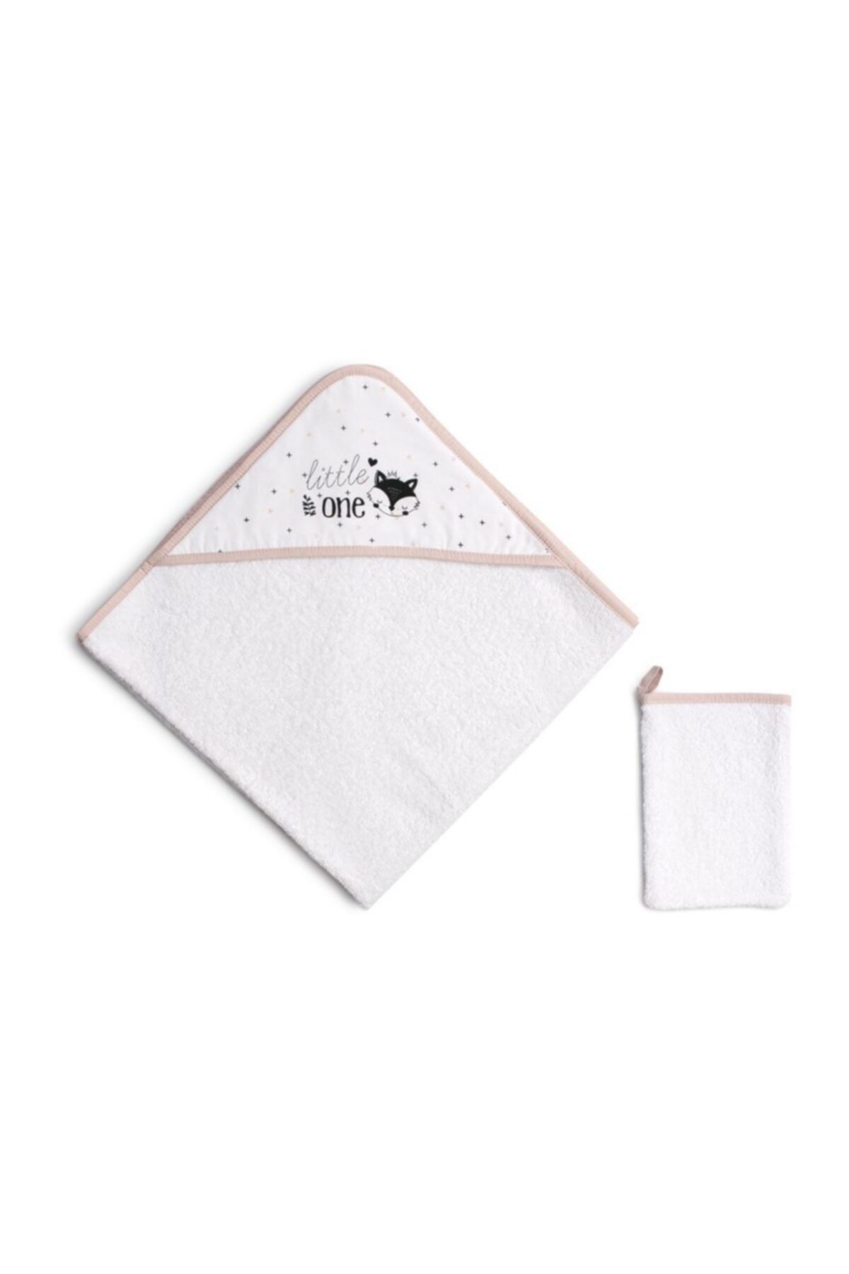 Funna Baby 9851 Üçgen Başlıklı Havlu Seti - Be Brave - Pudra - 75 X 75 Cm