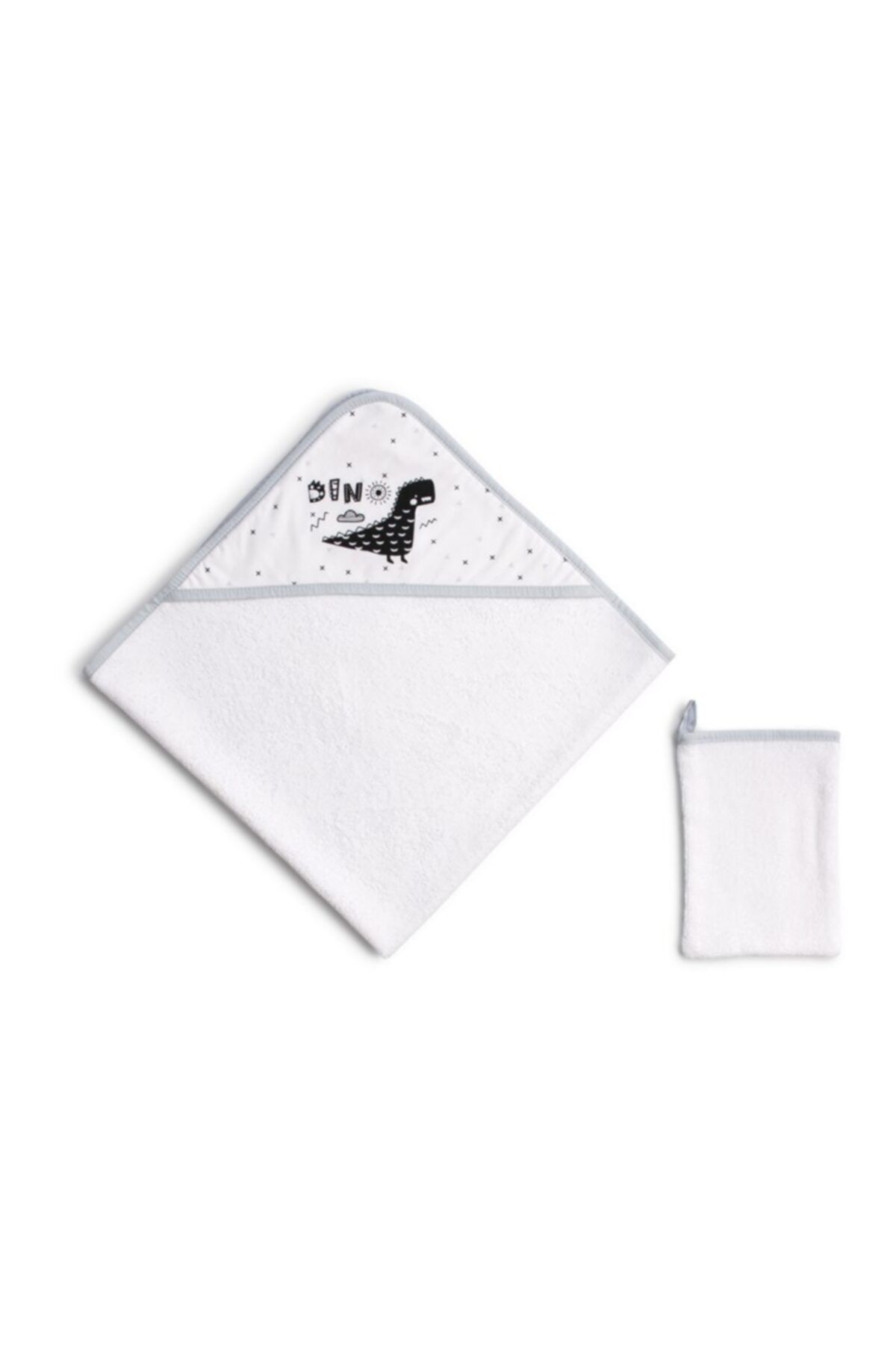 Funna Baby 9877 Üçgen Başlıklı Havlu Seti - Dino - Mavi - 75 X 75 Cm