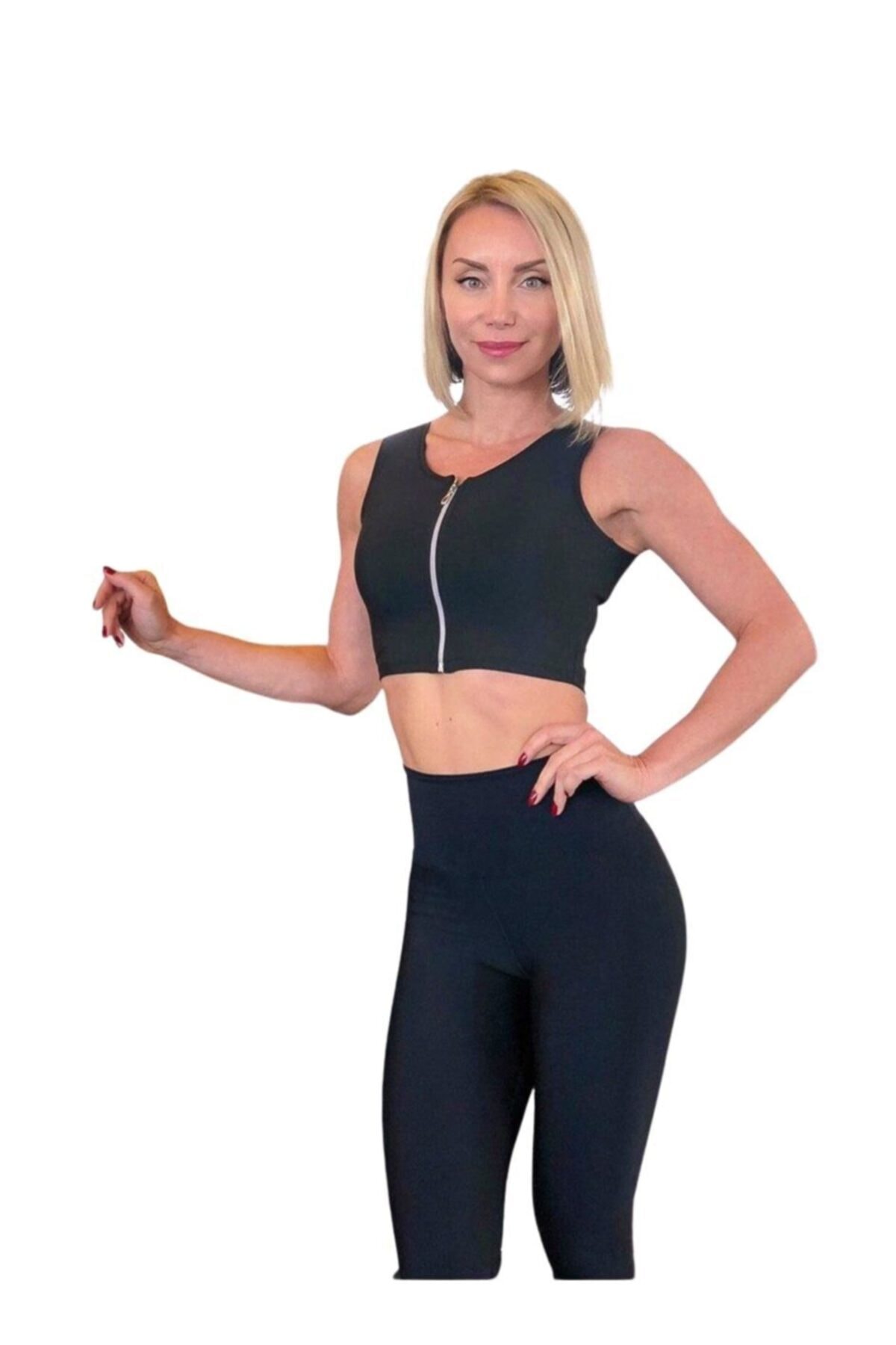 Nidasstore 109 Fermuarlı Siyah Spor Bra