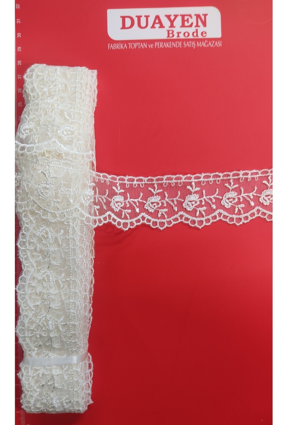 DUAYEN Tül Üzeri Işleme Krem Renk Ahlat Desen 8.5 Mt Muhteşem Tekstil Aksesuarı