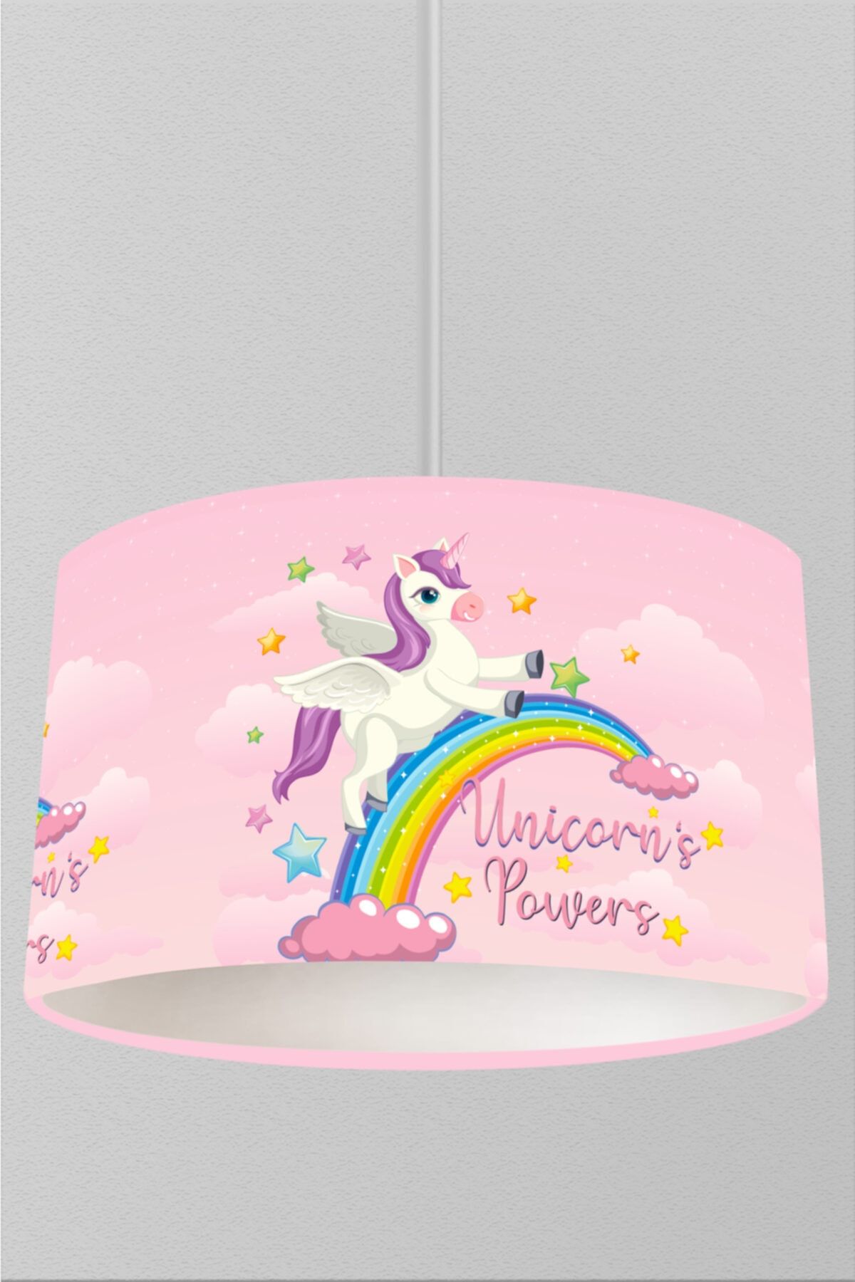 JUNİOR HOME CONCEPT Pembe Zemin Unicorn Desenli Çocuk Odası Sarkıt Avize
