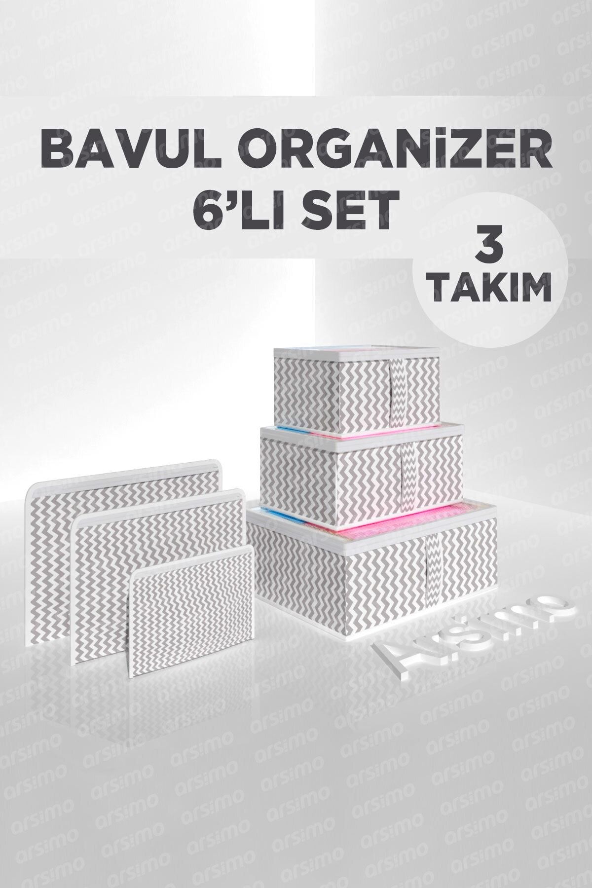 Arsimo 3 Takım 6'lı Bavul Organizer Valiz Düzenleyici Set Çizgili Dolap Çekmece Düzenleyici