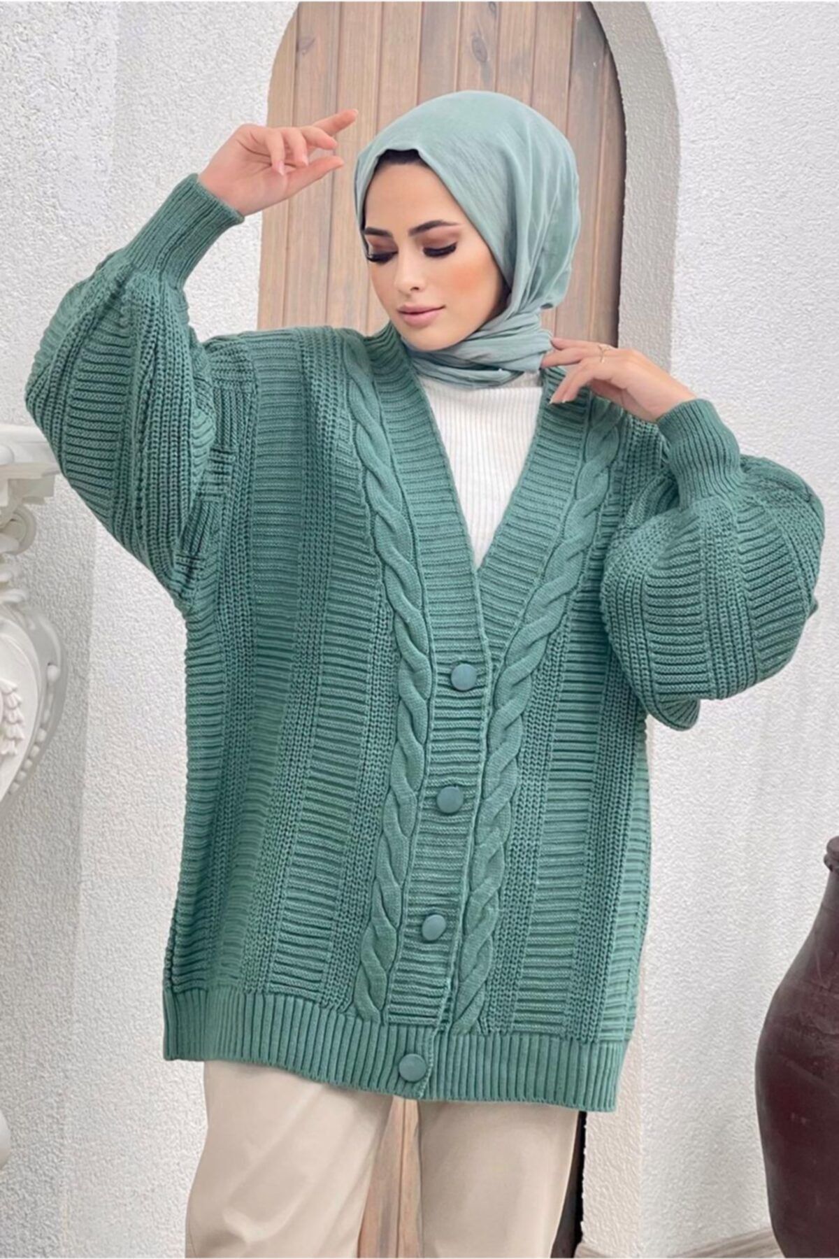 TRENDTESETTÜR Saç Örgülü Triko Hırka 0000