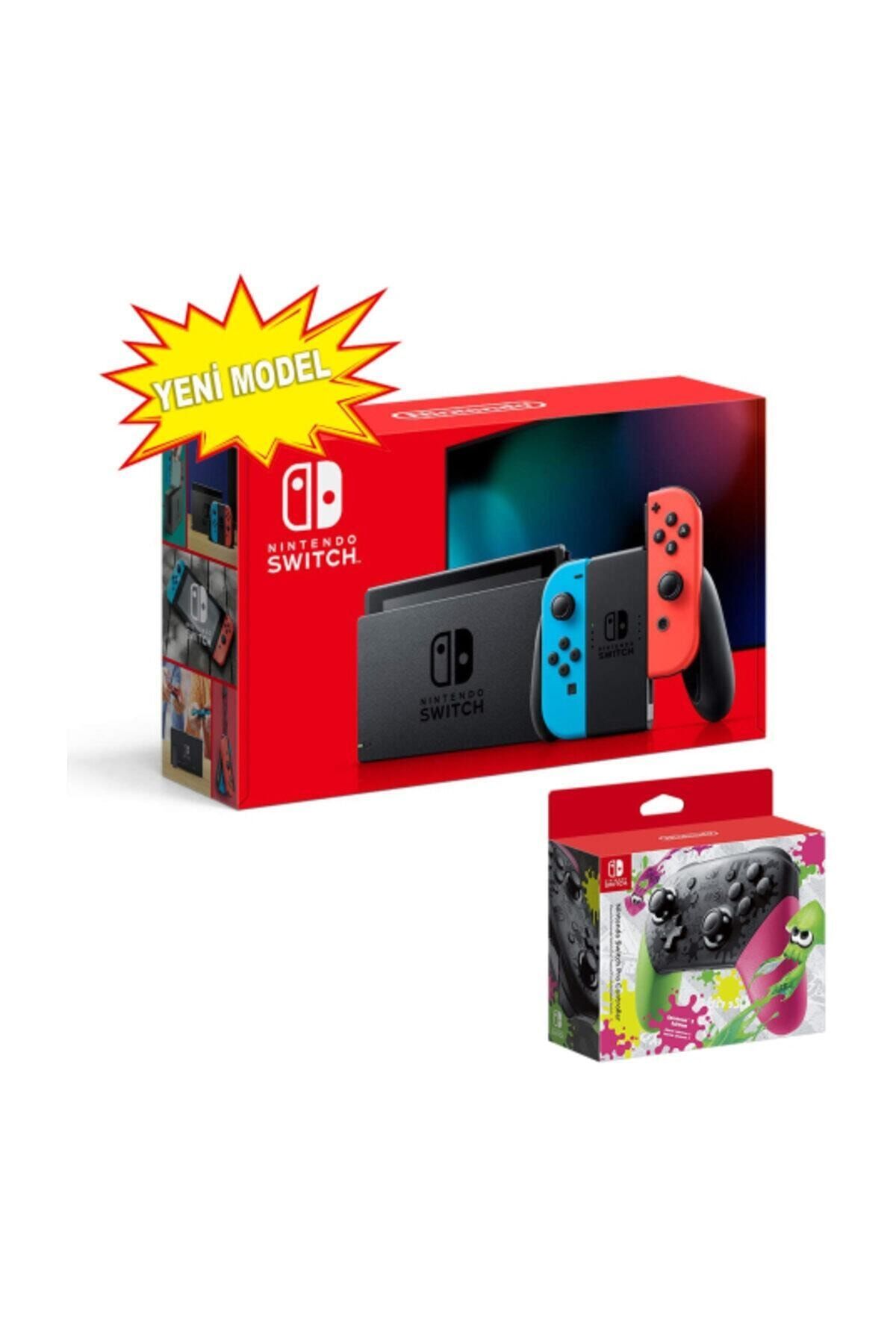 Nintendo Switch Neon Red Blue Yeni Model + Pro Controller Splatoon 2 Edt