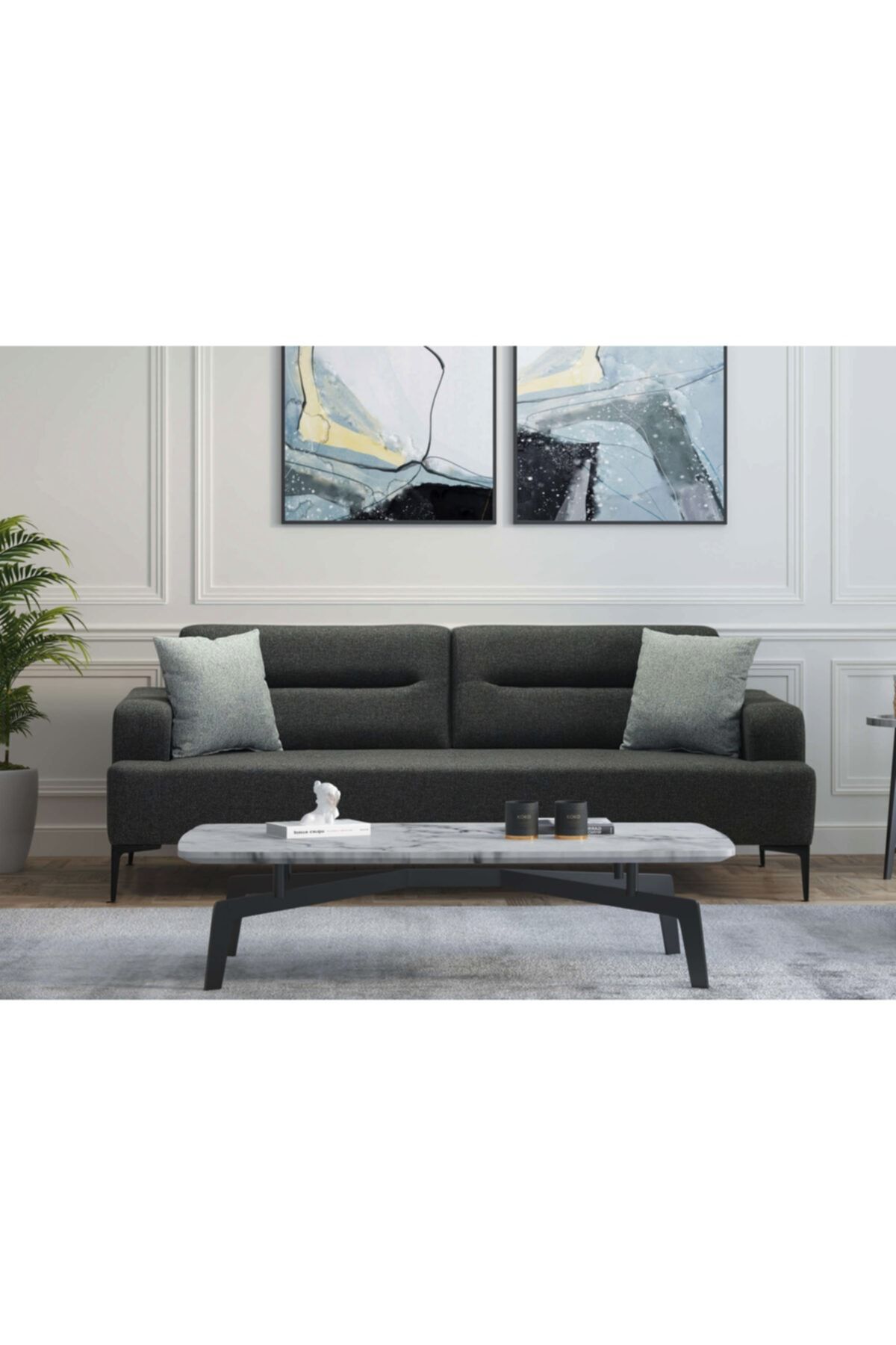 BEKALIVING Sirus Eco Üçlü Kanepe Oturma Odası Modern Koltuk Gri