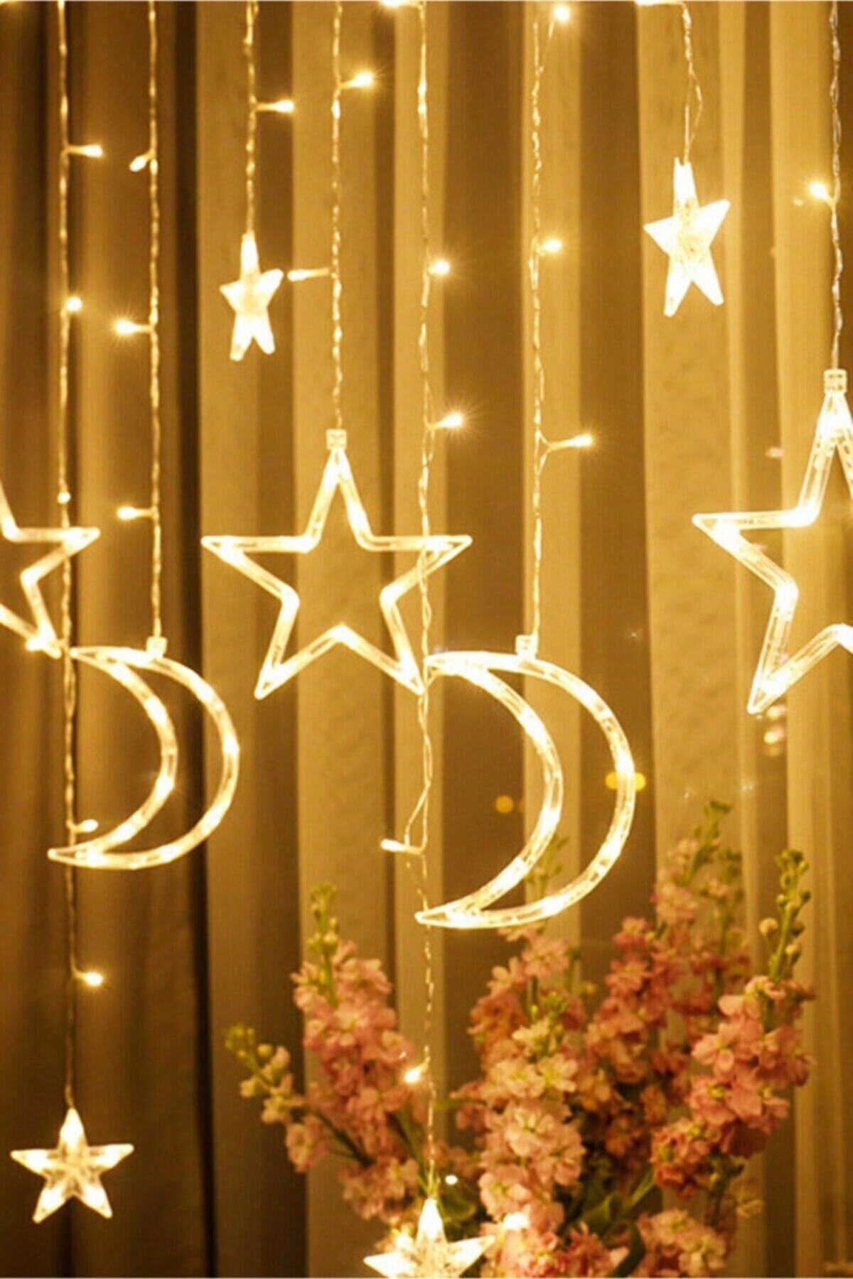 DAPYY STORE Ay Yıldız Saçak Perde Led 3 m Led Yılbası Led Animasyonlu