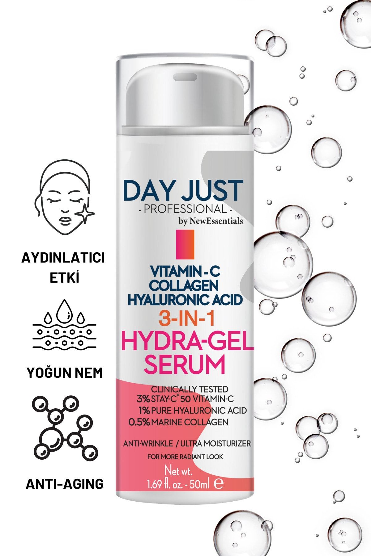 New Essentials Day Just Hücre Yenileyici 3 Etken 1 Arada Serum 50ml (C VİT HYALURON KOLAJEN)