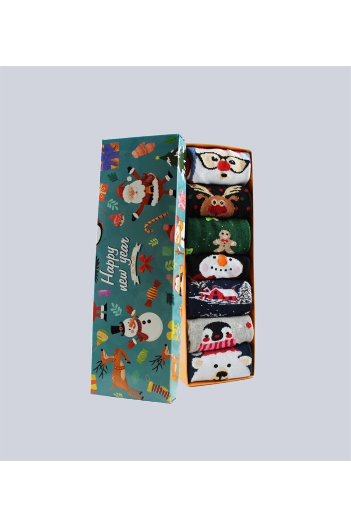 Socks Art Unisex 7'li Yılbaşı Temalı Desenli Çorap