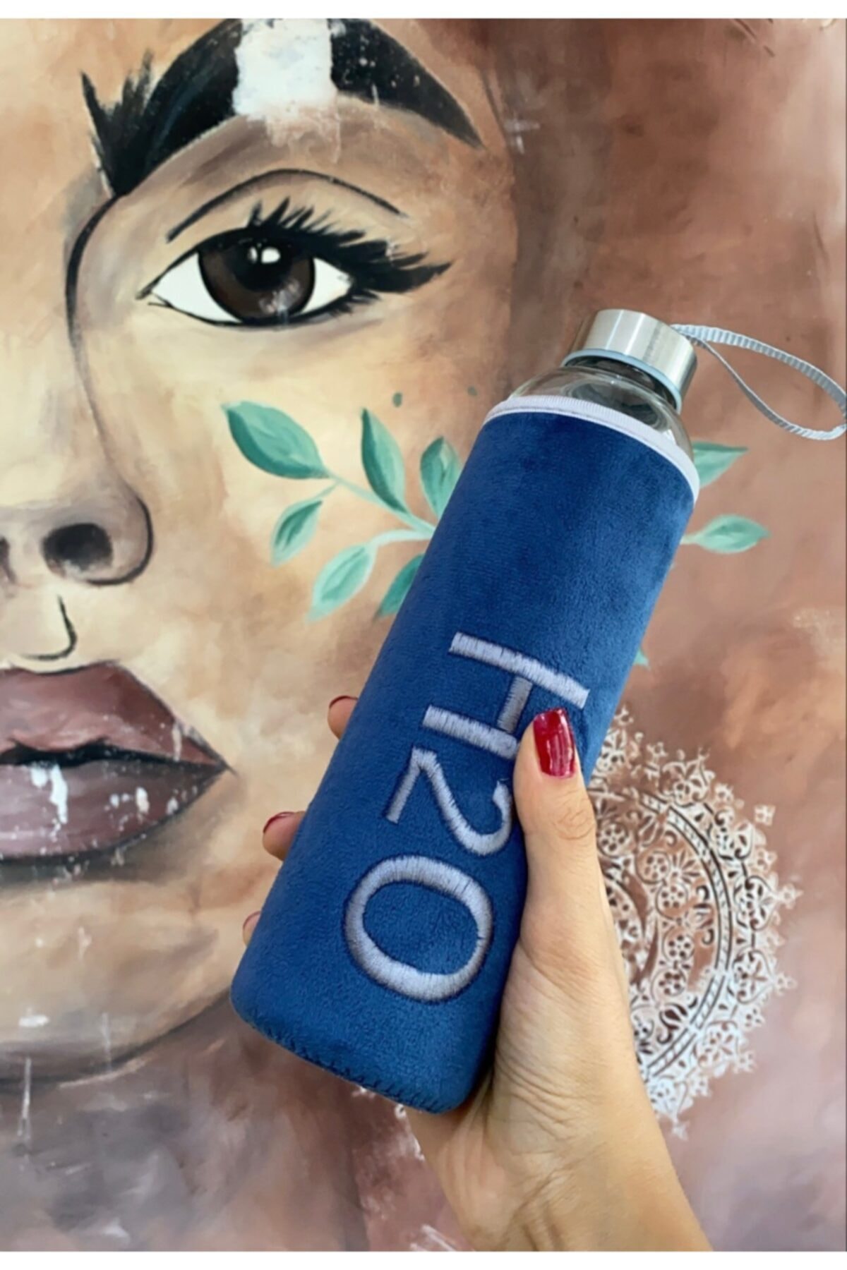 HereWeGo 600 ml Özel Mavi Kılıflı Cam Matara