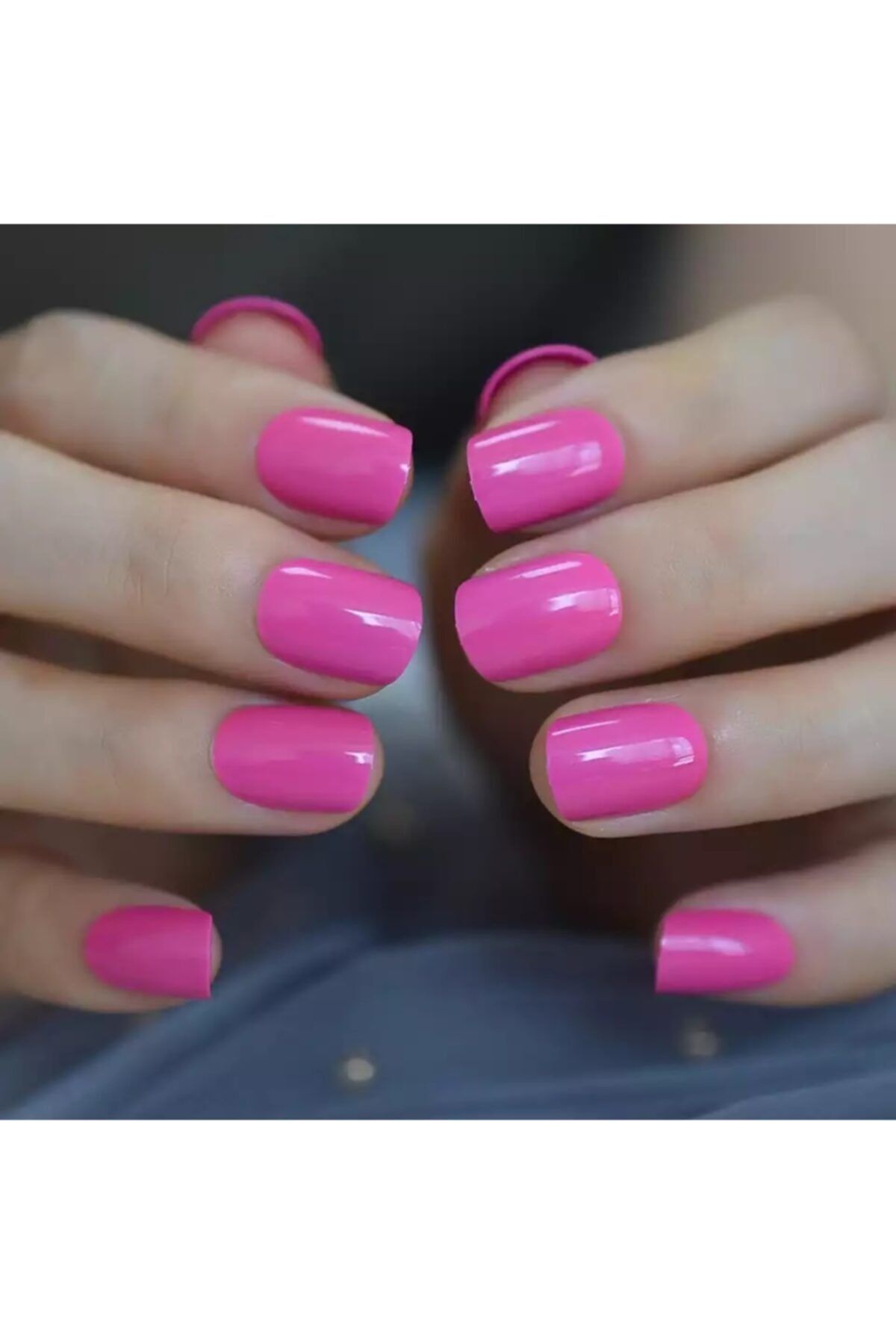 EDA LUXURY BEAUTY Pembe Takma Tırnak Lüks Parlak Sade Kısa Boy Kare Nail Art Yapıştırıcılı Set