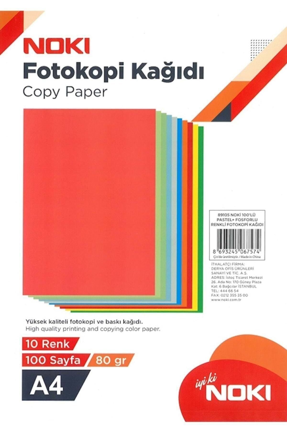 Noki A4 Pastel/fosforlu Renkli Fotokopi Kağıdı 10 Renk 100 Lü