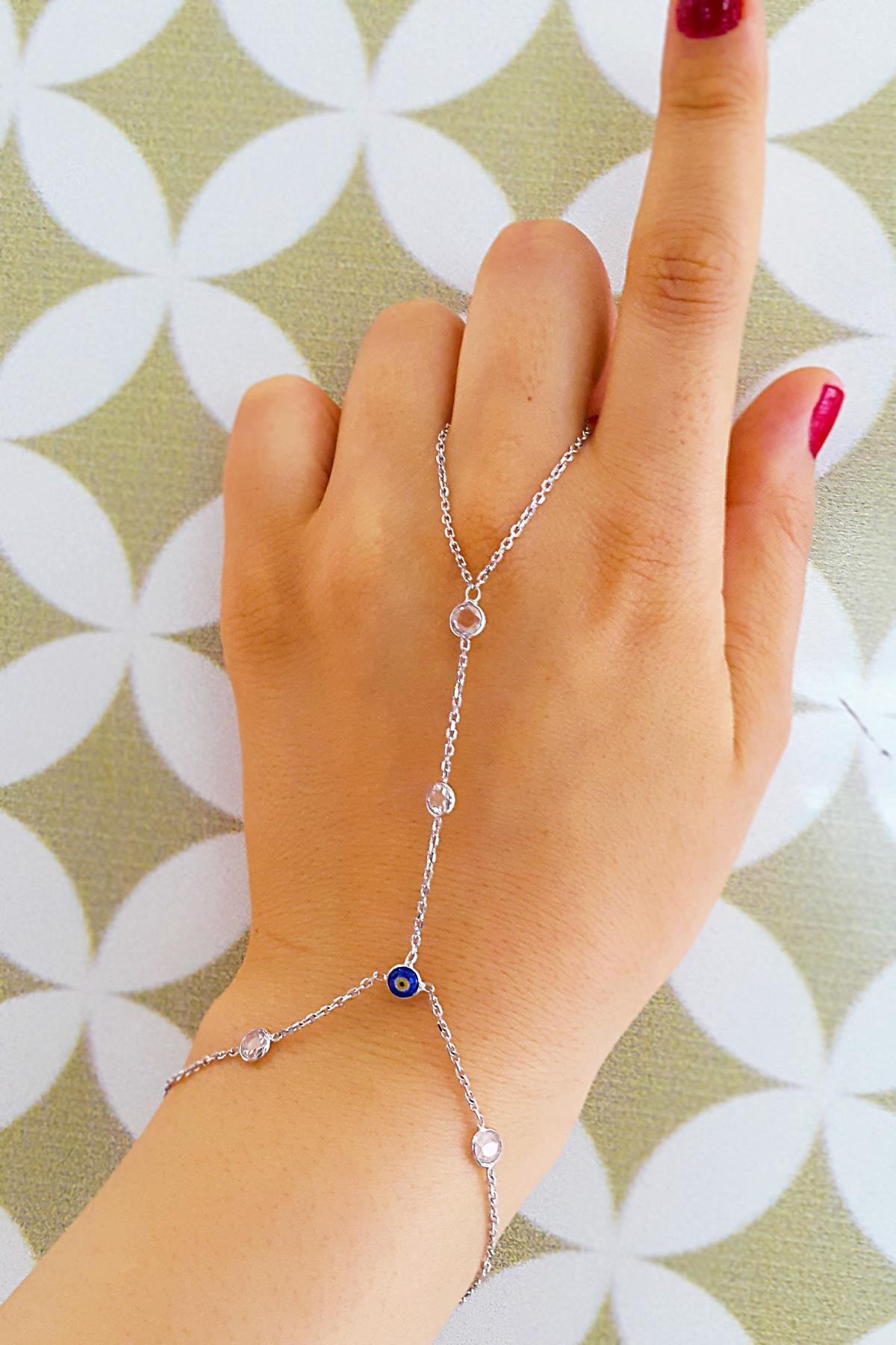 Aykat Eldiven Gümüş Zincirli Ele Takılan Kadın Şahmeran Bileklik Eld-30