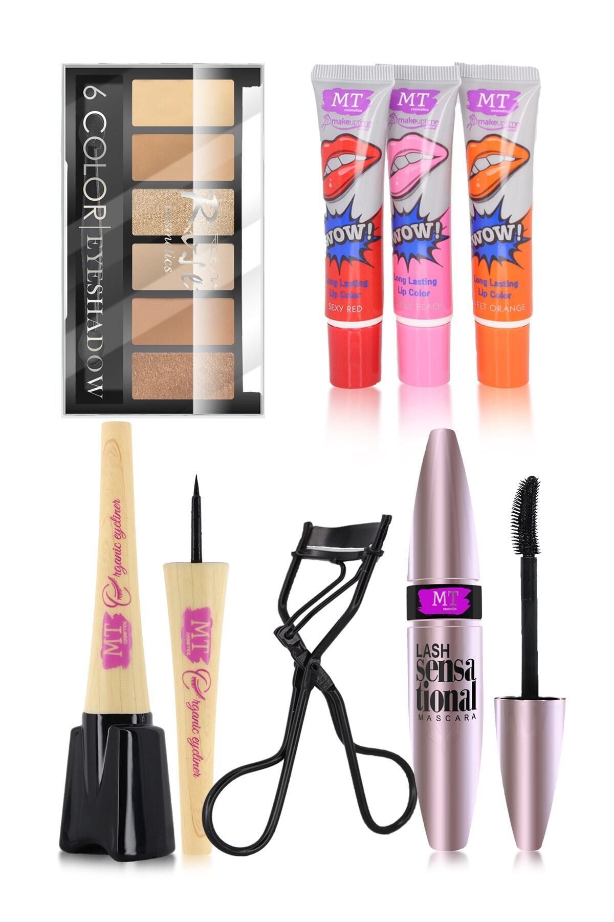 Makeuptime 7'li Makyaj Seti Mt Soyulan Ruj+ Mt Bambu Saplı Eyeliner+ Mt Lash Mascara+Rose 6'lı Far Paleti No 2