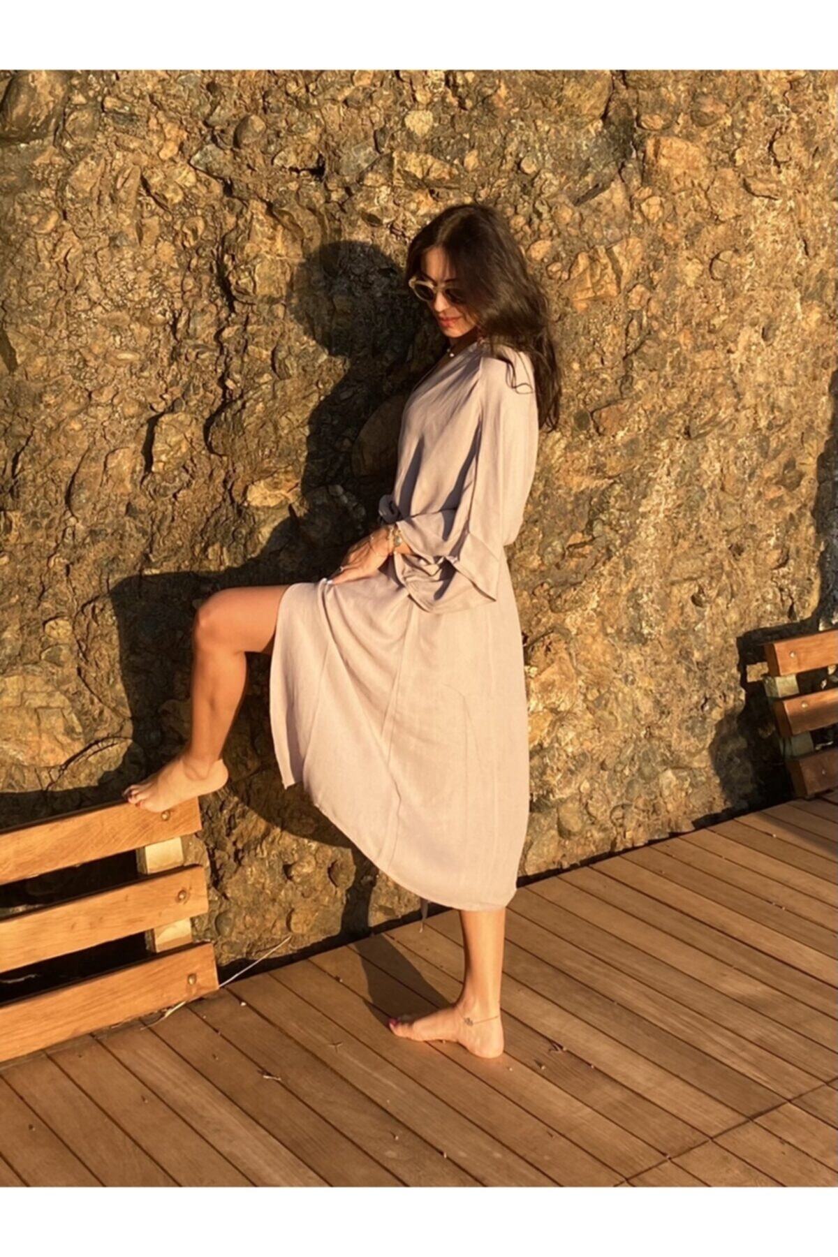 BEACHTALK Dökümlü Yumuşak Kumaştan Uzun Salaş Kimono