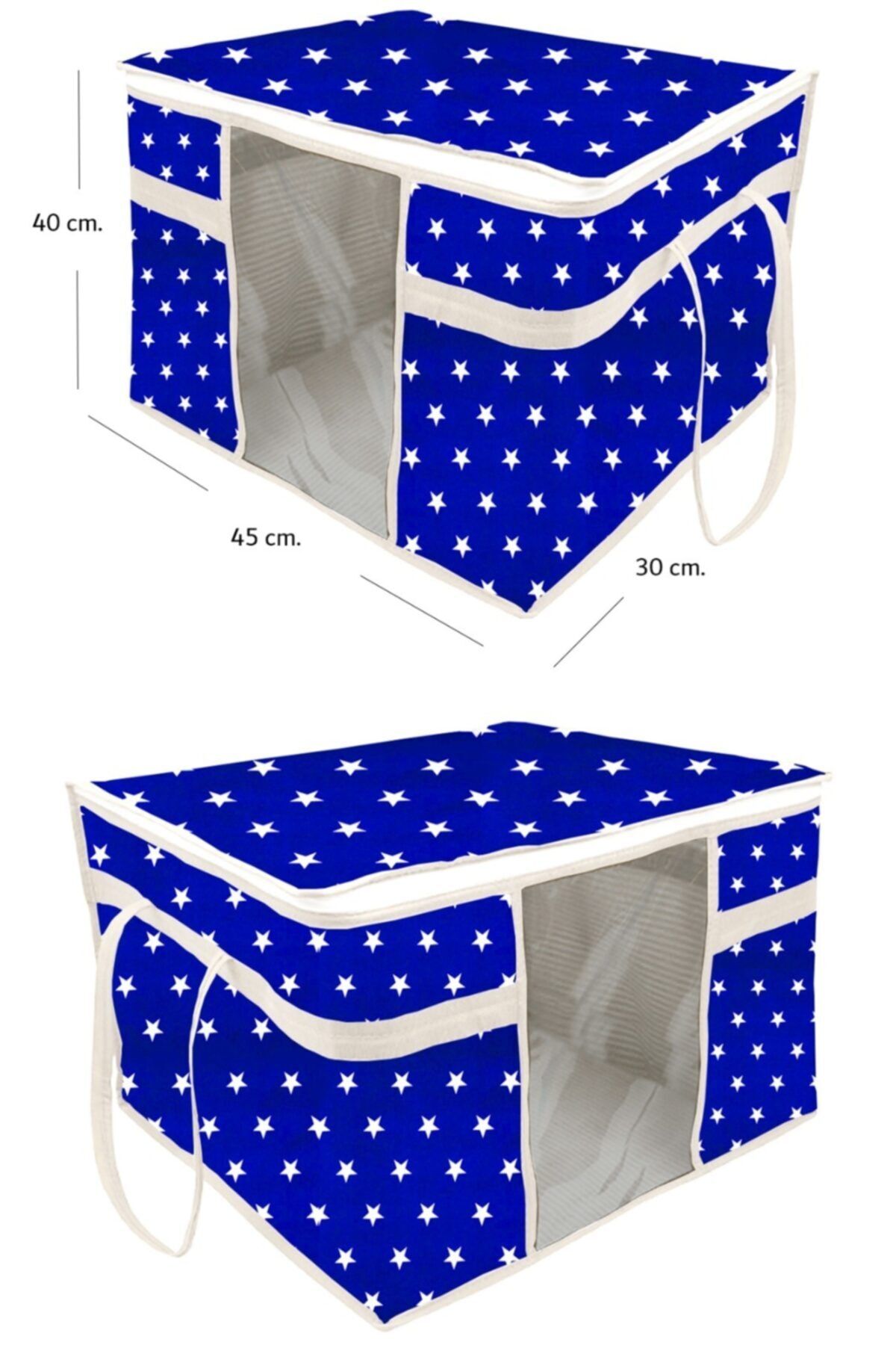 Paxman Pencereli Yastık ve Yorgan Hurcu Beyaz Çizgili Lacivert Yıldızlı 45 cm 40 cm 30 cm