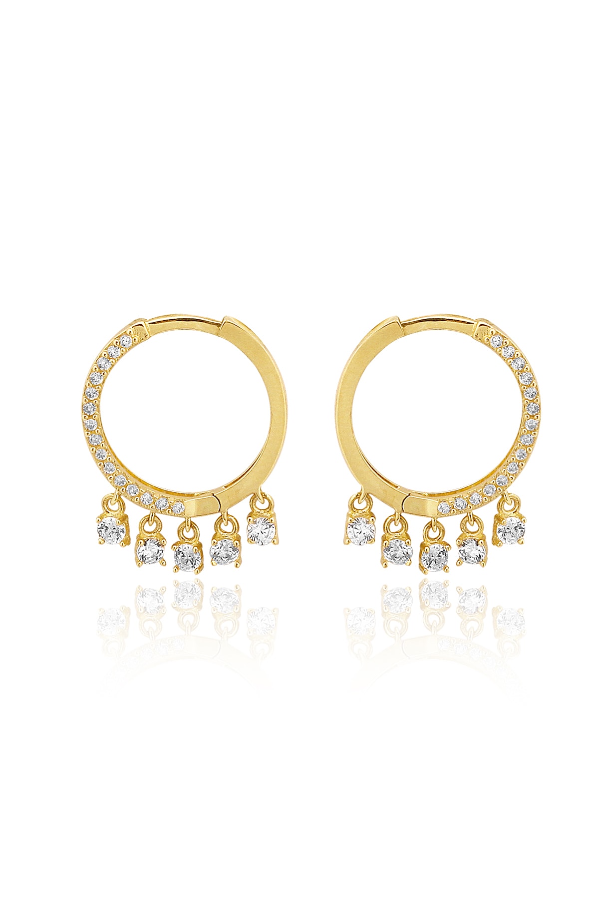 Altınkesesi Altın Taşlı Sallantılı Küpe