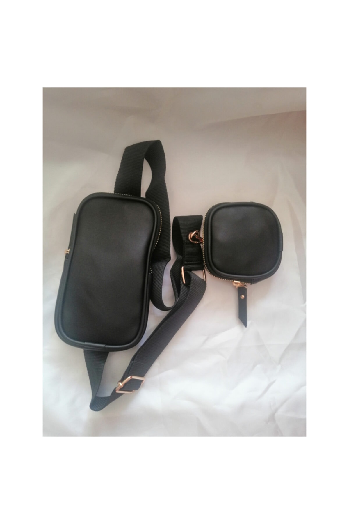 Buganvillas Kadın Düz Deri Siyah Renk Mini Cüzdanlı Bel Çantası