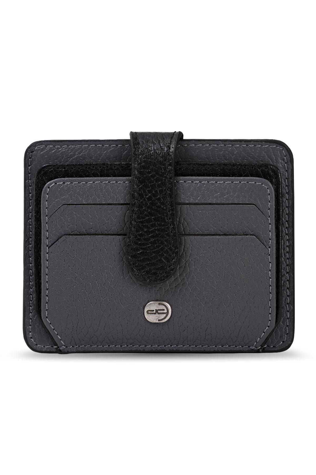 Deri Company Erkek Hakiki (gerçek) Deri Cüzdan Kartlık Floater Desenli Gri Siyah (878gs) 113516