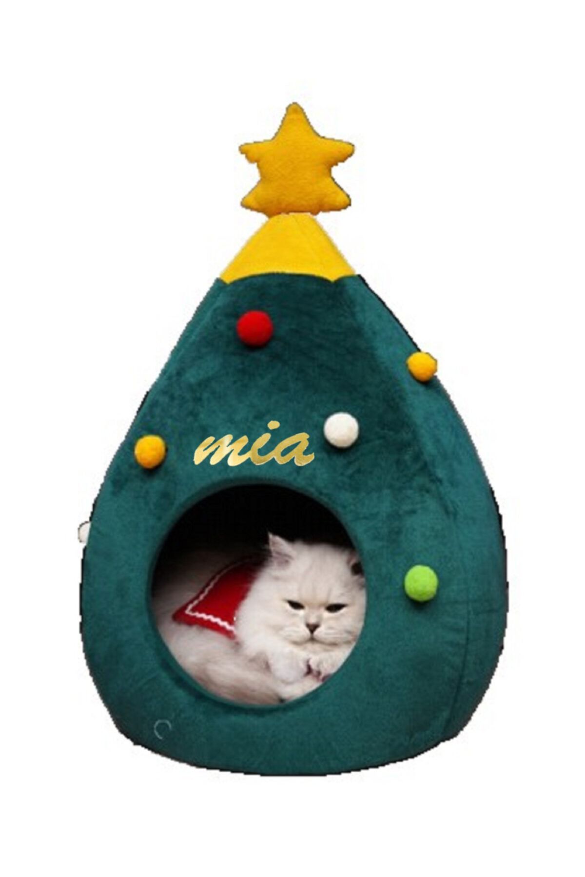pericat Yeşil Doyapet Ponponlu Noel Çam Kedi & Köpek Yatağı Evi