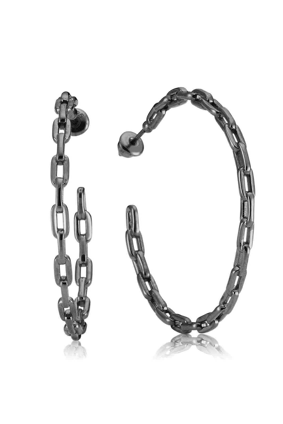 Valori Jewels Zincir Modeli, Siyah Rodyum Gümüş Halka Küpe