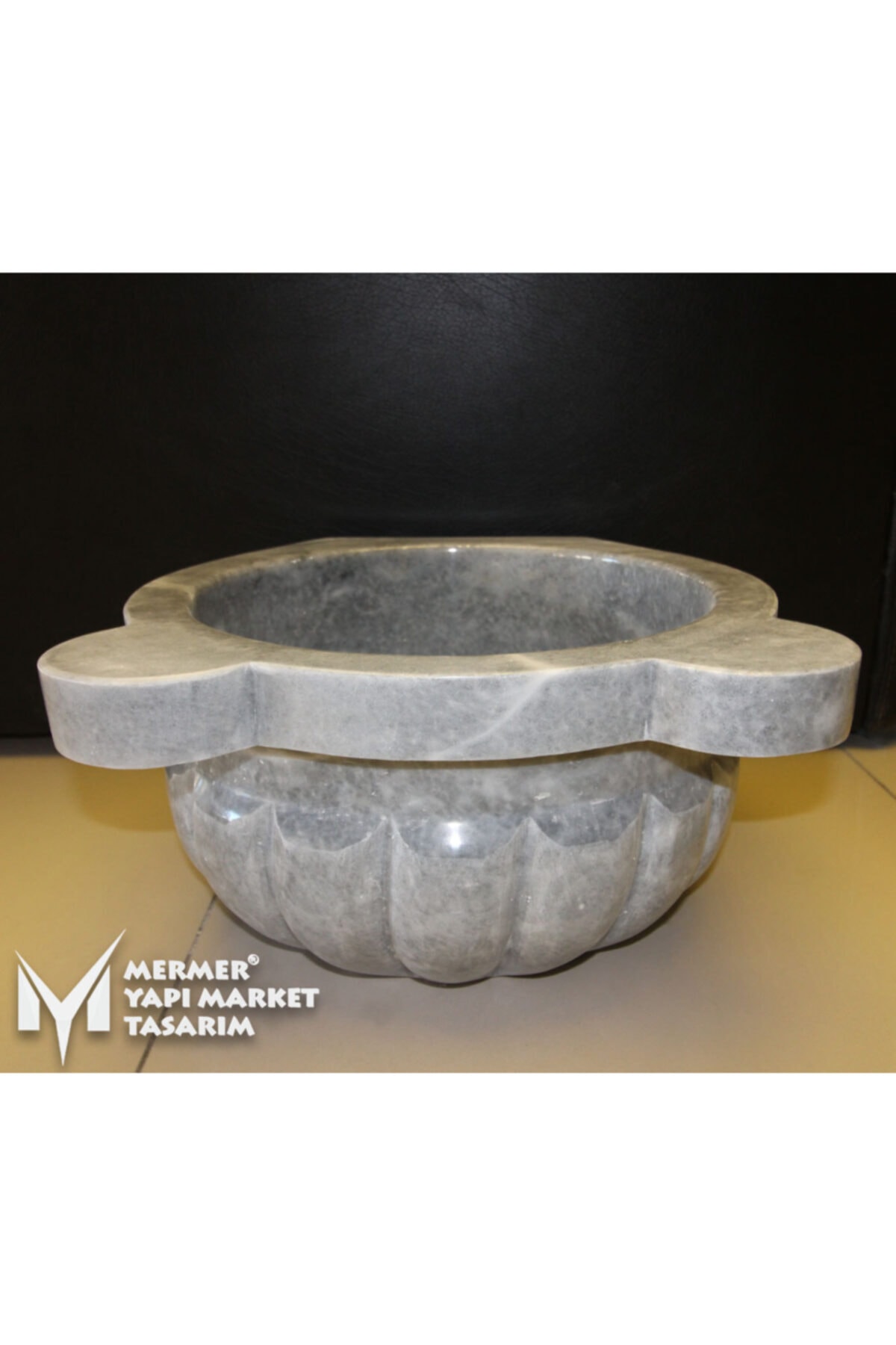 MYM Mermer Yapı Market Tasarım Gri Mermer Kavun Dilimli Kurna