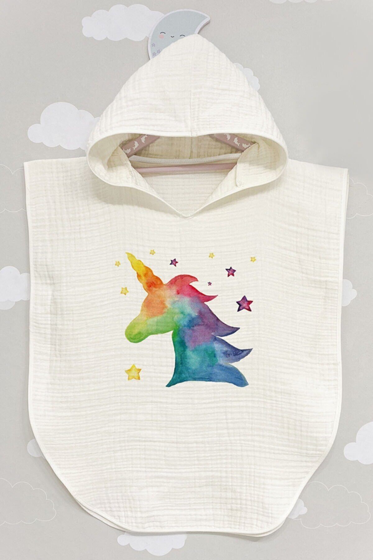BabyLimon Unicorn Horse 4 Kat Müslin Kapüşonlu Panço - For Baby Serisi