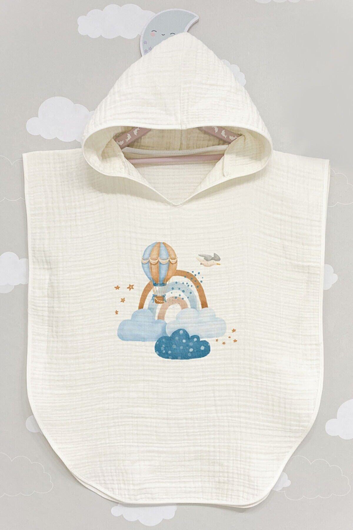 BabyLimon Unisex Balloon 4 Kat Müslin Kapüşonlu Panço For Baby Serisi