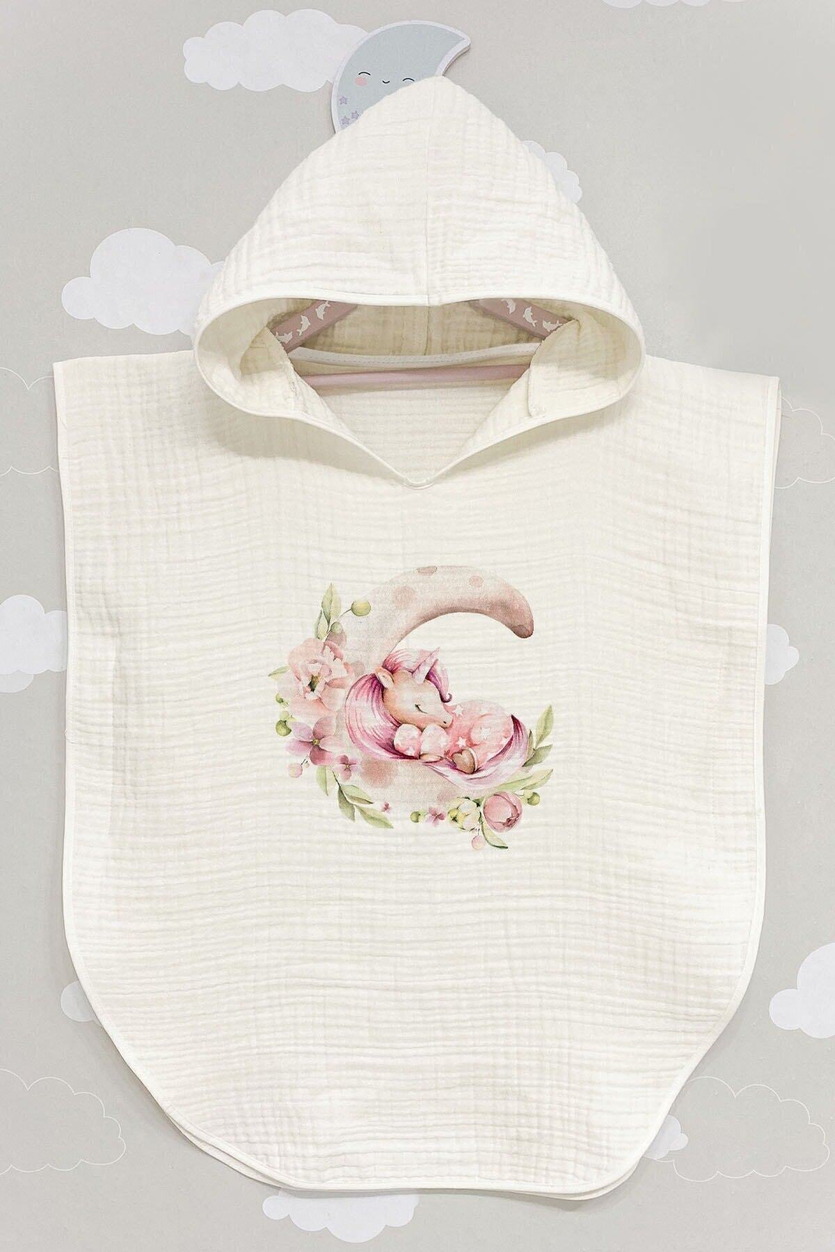 BabyLimon Unicorn Sleep 4 Kat Müslin Kapüşonlu Panço - For Baby Serisi