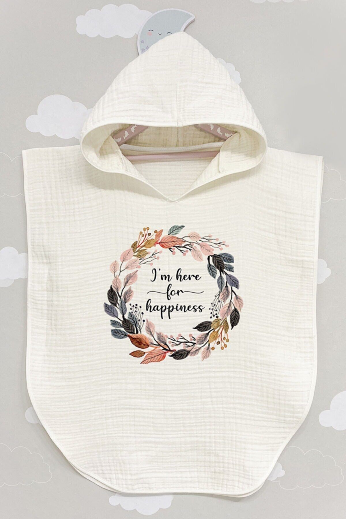 BabyLimon I'm Here For Happiness 4 Kat Müslin Kapüşonlu Panço