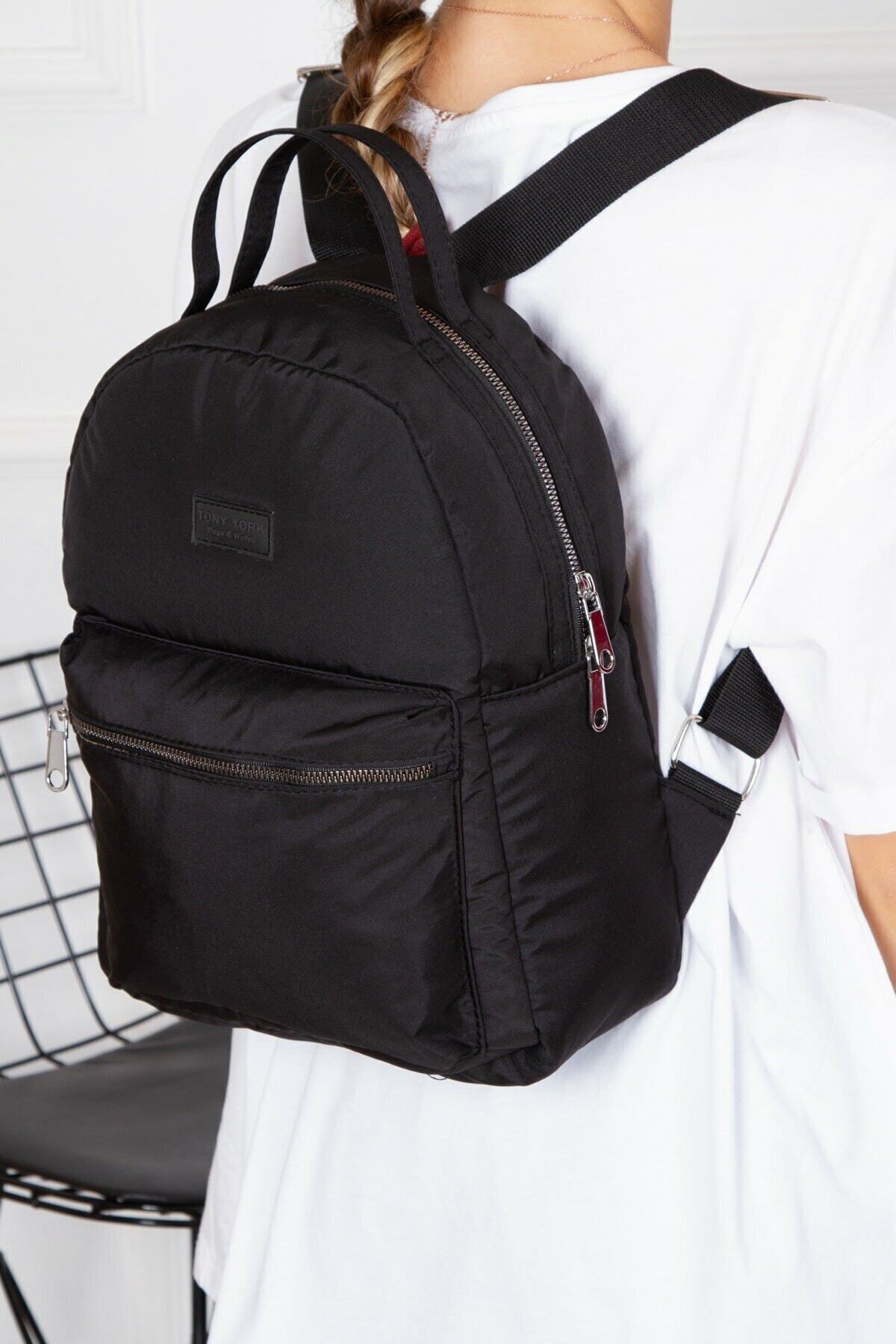 Newish Polo Kadın Siyah Su Geçirmez Moda Sırt Çantası
