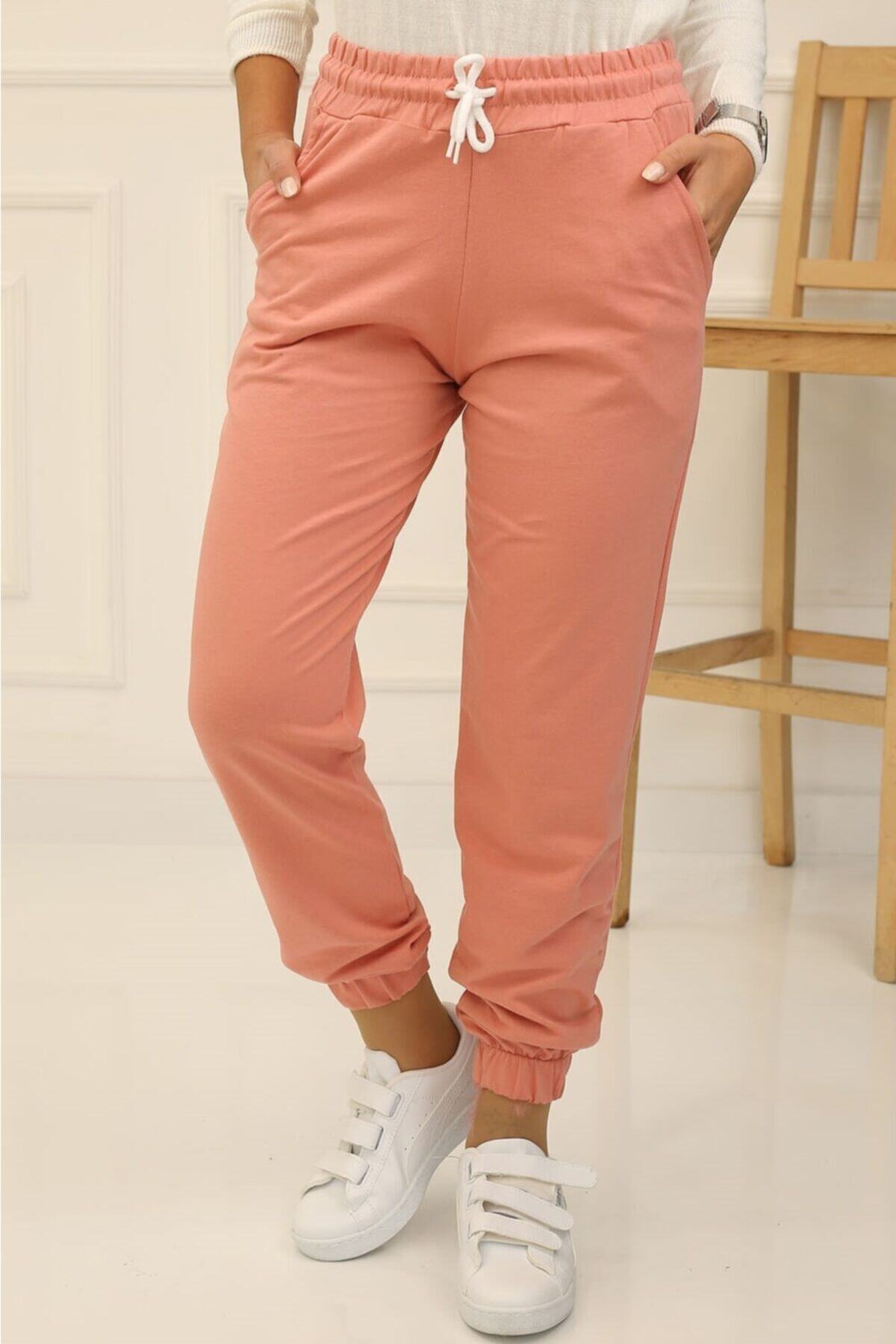 İmajButik Paça Lastikli Iki Iplik Eşofman Alt/pudra