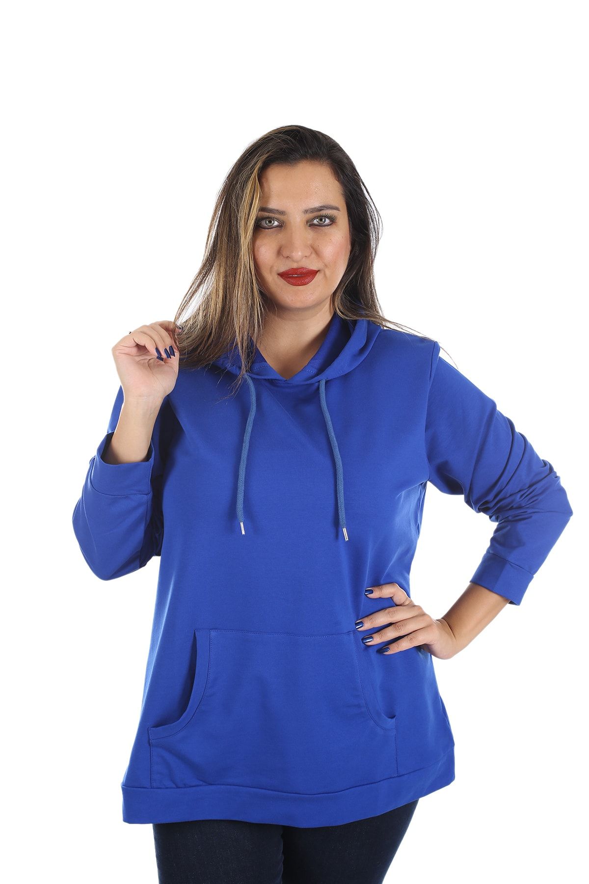 Brendon Kapüşonlu Kadın Büyük Beden Sweatshirt Sax/royalblue 21w42004355