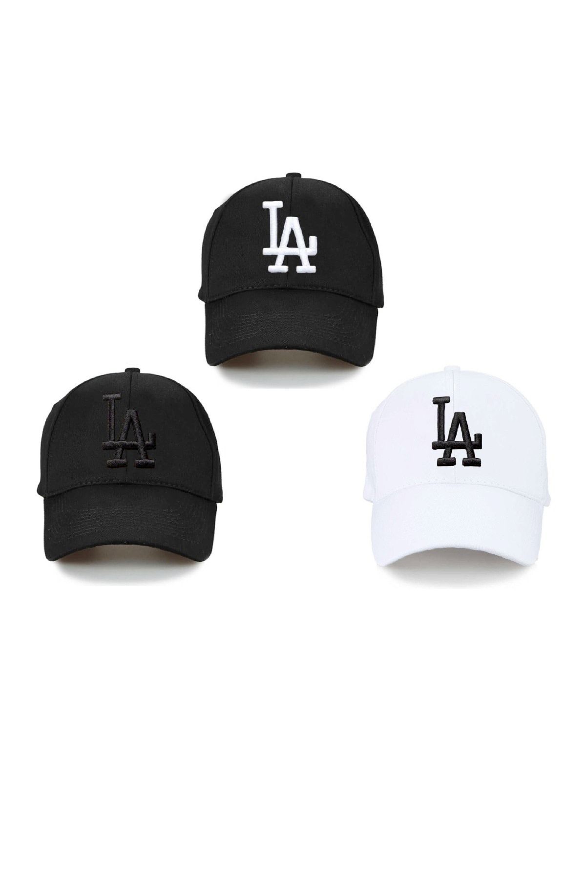 NuxFah La Los Angeles Şapka Unisex Siyah Şapka 3'lü Üçlü Set