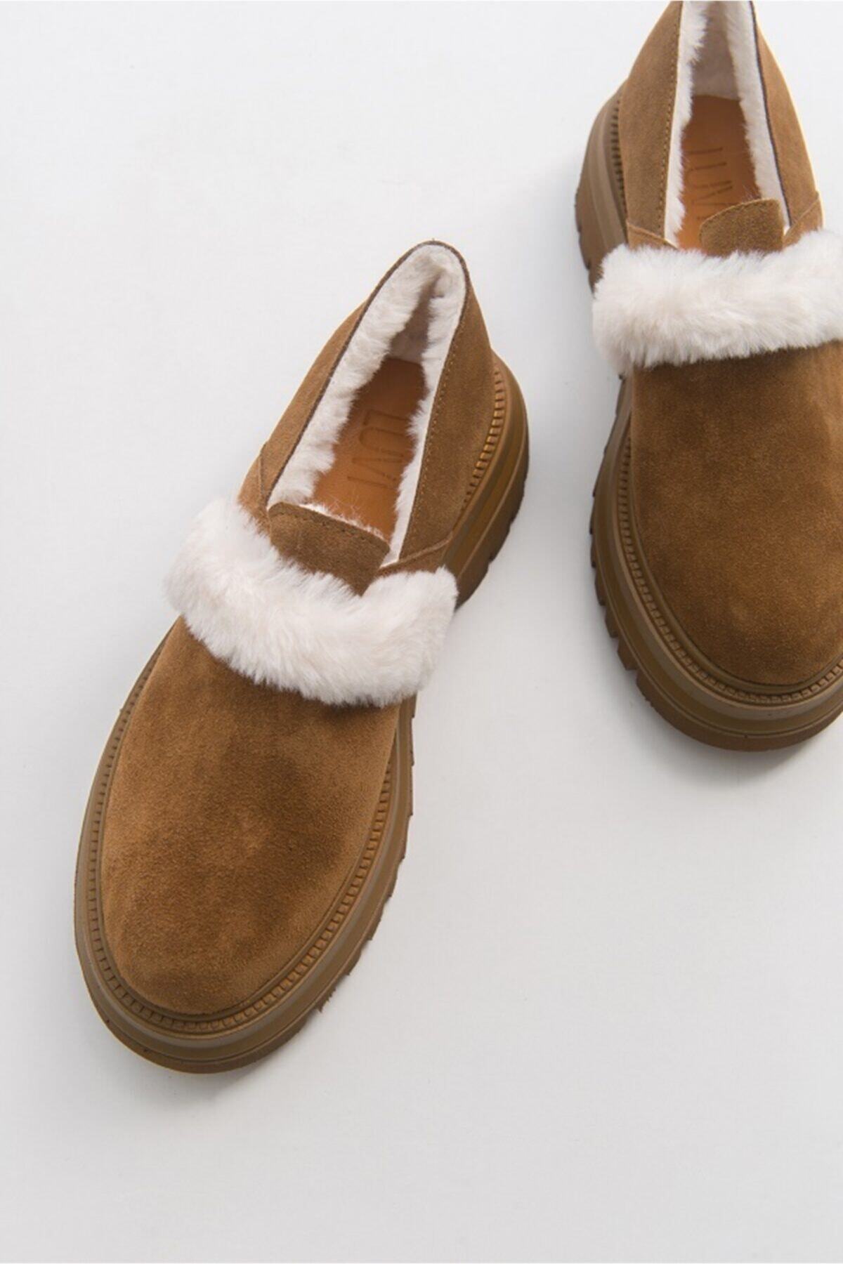 LuviShoes Deux Koyu Taba Suet Hakiki Deri Kadın Ayakkabı