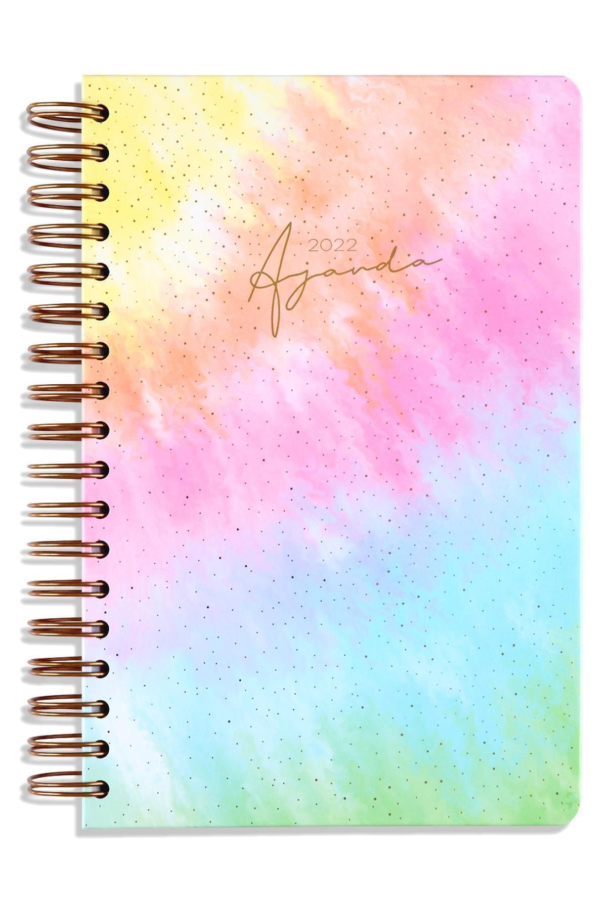 Matt Notebook 2022 Günlük Spiralli Ajanda 12 Aylık Gökkuşağı