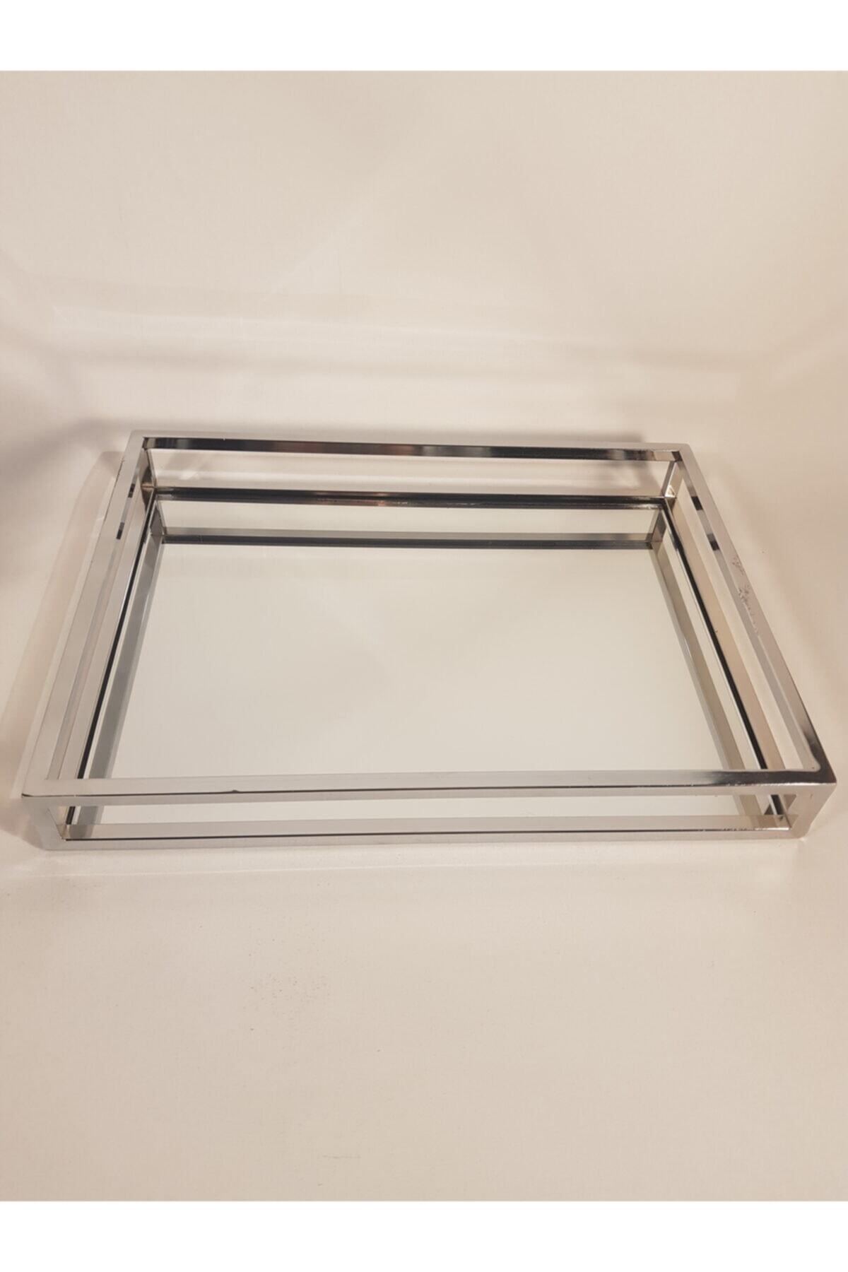 PİANTE DEKOR Dekoratif Aynalı Metal Sunum Tepsisi -gümüş 30*40