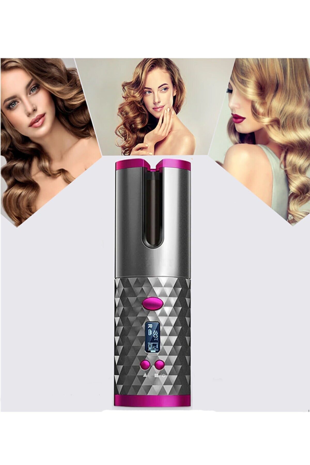 Chermik Otomatik Dönen Lcd Ekran Saç Maşası Sıcaklık Ayarlanabilir Usb Şarj Edilebilir Elektrikli El Maşası