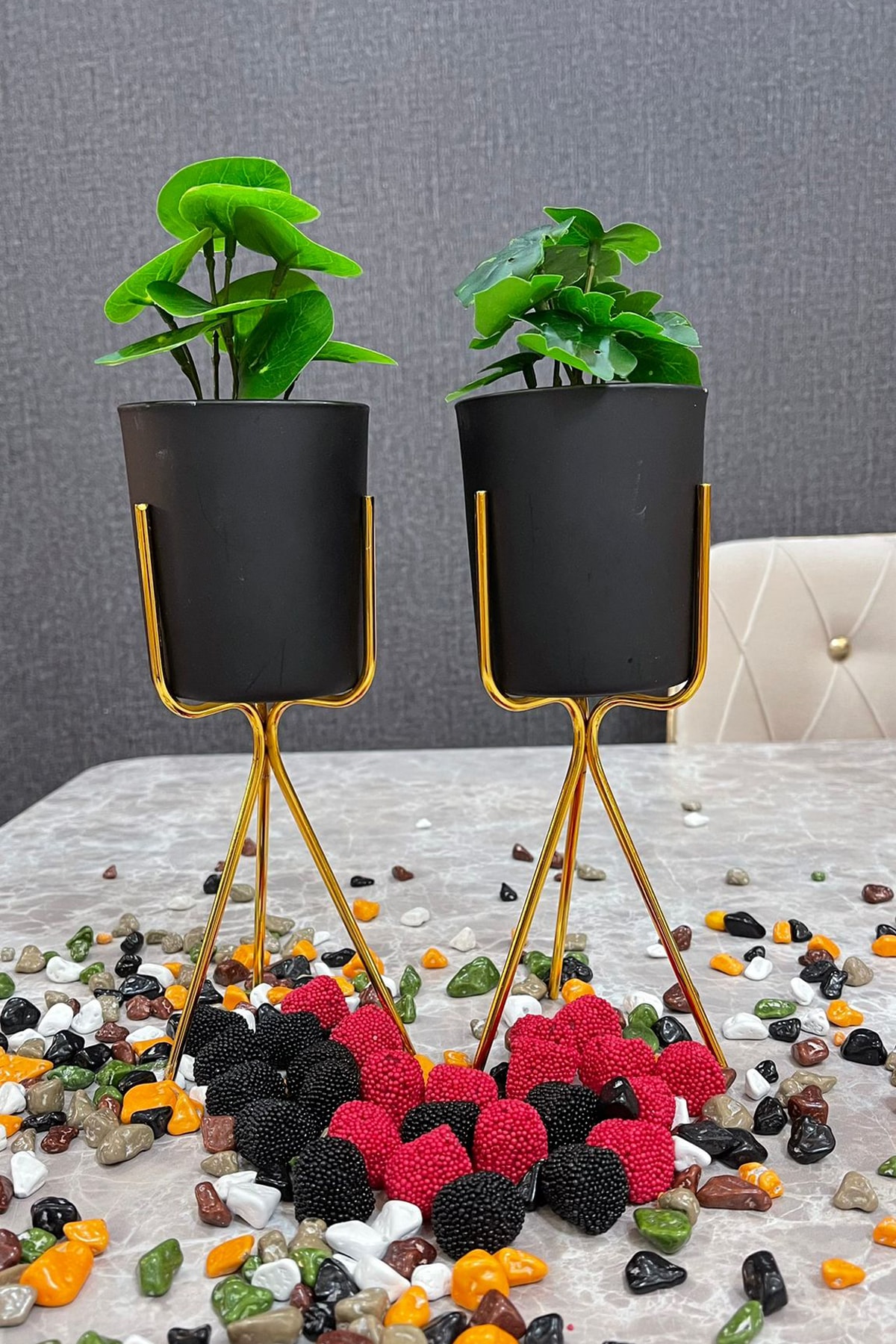 ASYA BAZAAR Asyabazaar Lüx Metal Ayaklı Cam Saksı Mumluk 2'li Mch02794