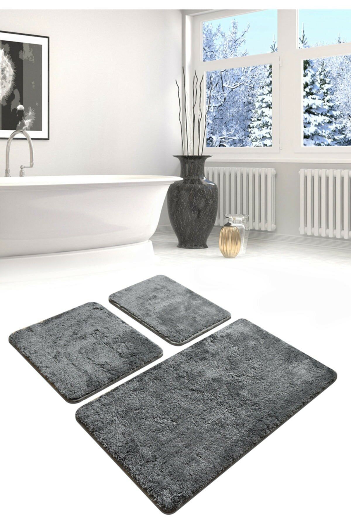 halıdiz Puffy Yıkanabilir Kaymaz Tabanlı Tavşan Post 3'lü Banyo Seti Klozet Takımı