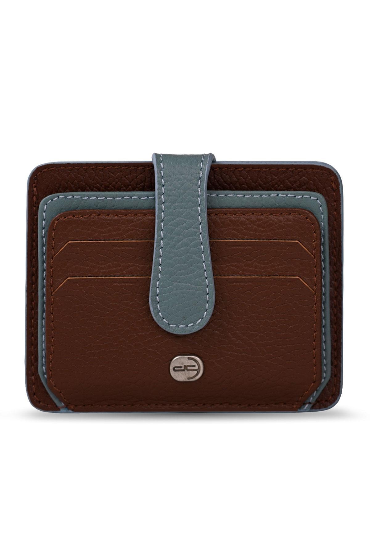 Deri Company Erkek Hakiki (gerçek) Deri Cüzdan Kartlık Floater Desenli Kahverengi Buz Mavi (878kbm) 113516