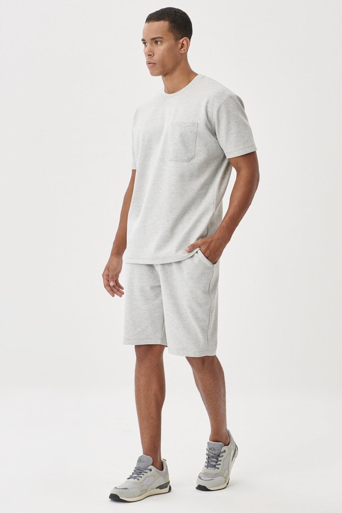 AC&Co / Altınyıldız Classics Erkek Gri Standart Fit Günlük Bisiklet Yaka Kısa Kol Şortlu Düz Pijama Takım