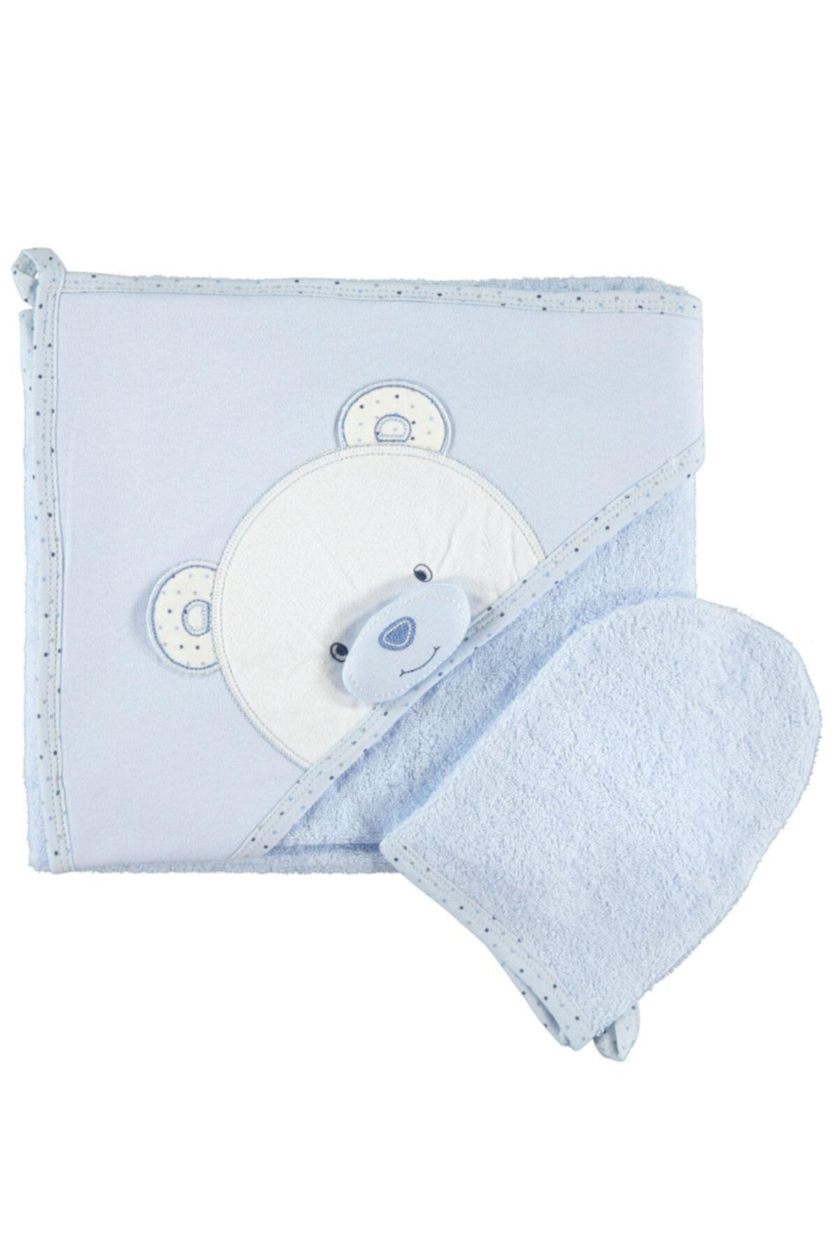 Albimini Minidamla Ayılı Bebek Banyo Havlusu 41739 Mavi