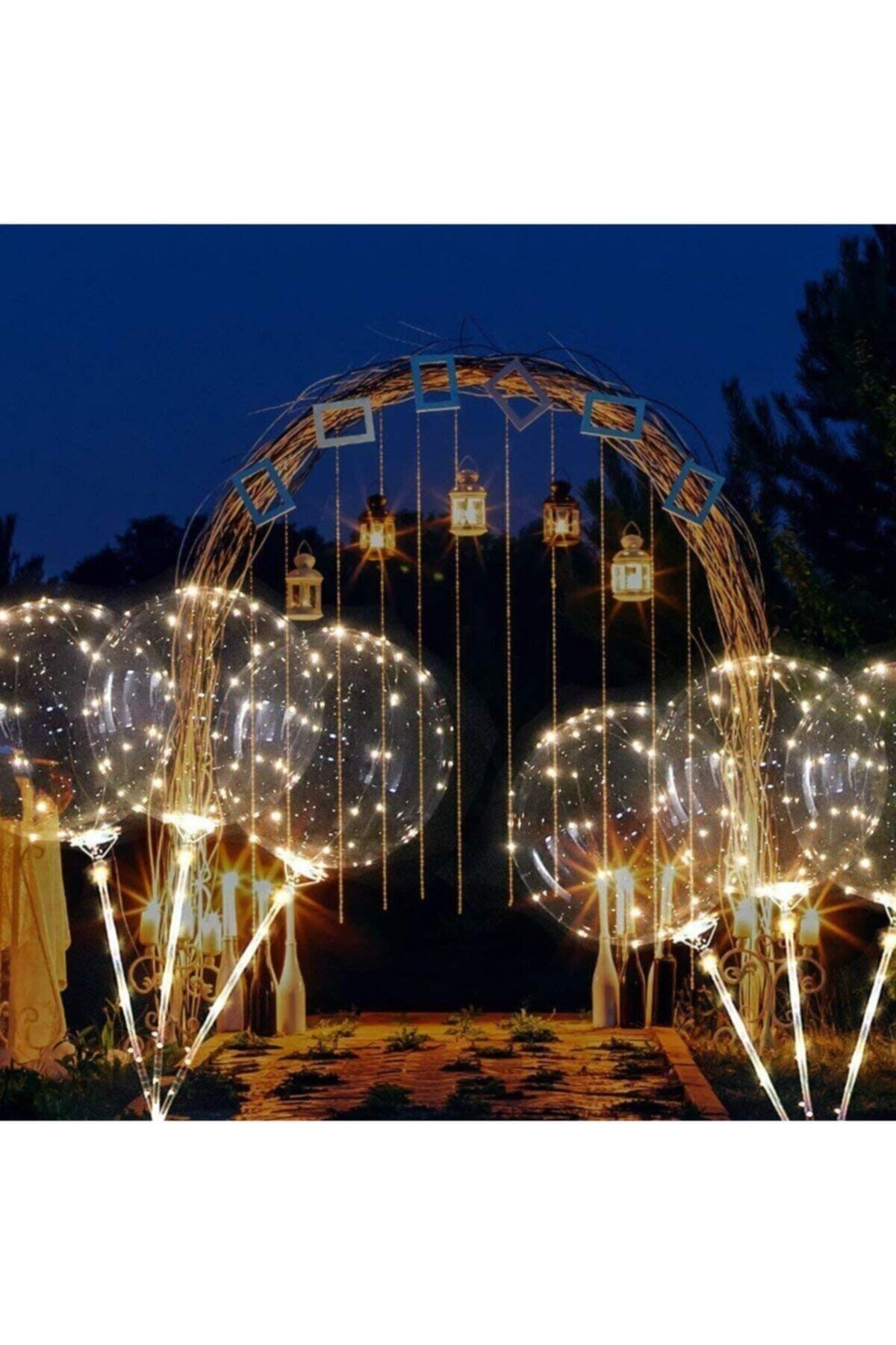 Yenigeldi 1 Adet 3 Metre 30 Peri Led Şeffaf Balon Çubuklu Pil Kutulu Işıklı Ledli Balon Gün Işığı Renk