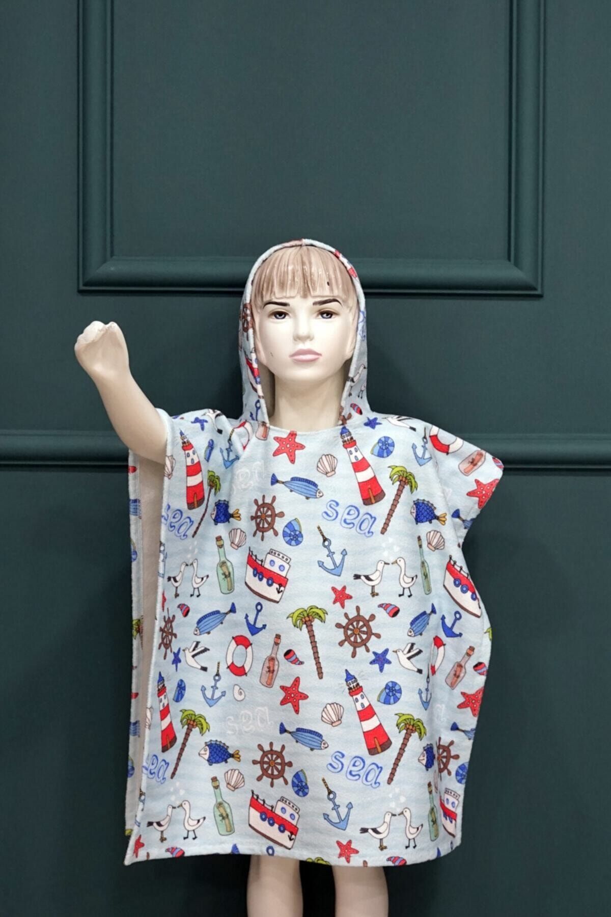 pijama moda Erkek Çocuk Mavi Deniz Feneri Desenli Plaj Havlusu
